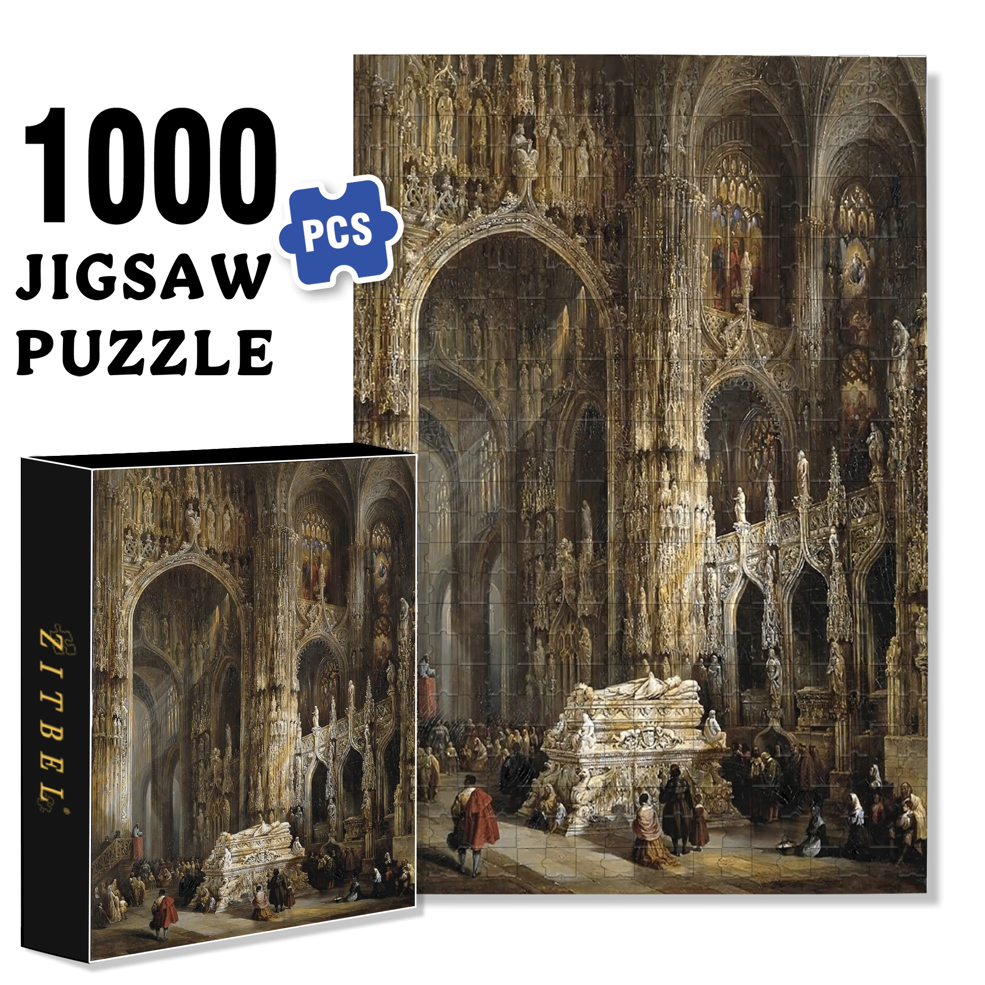 View Of The Interior Of A Cathedral 500pcs/1000pcs Jigsaw Puzzle, Scratch-Resistant, Interactive Family Game & Brain-Boosting DIY Decor, Perfect for Halloween, Christmas & New Year Gifts, Family Puzzle Game