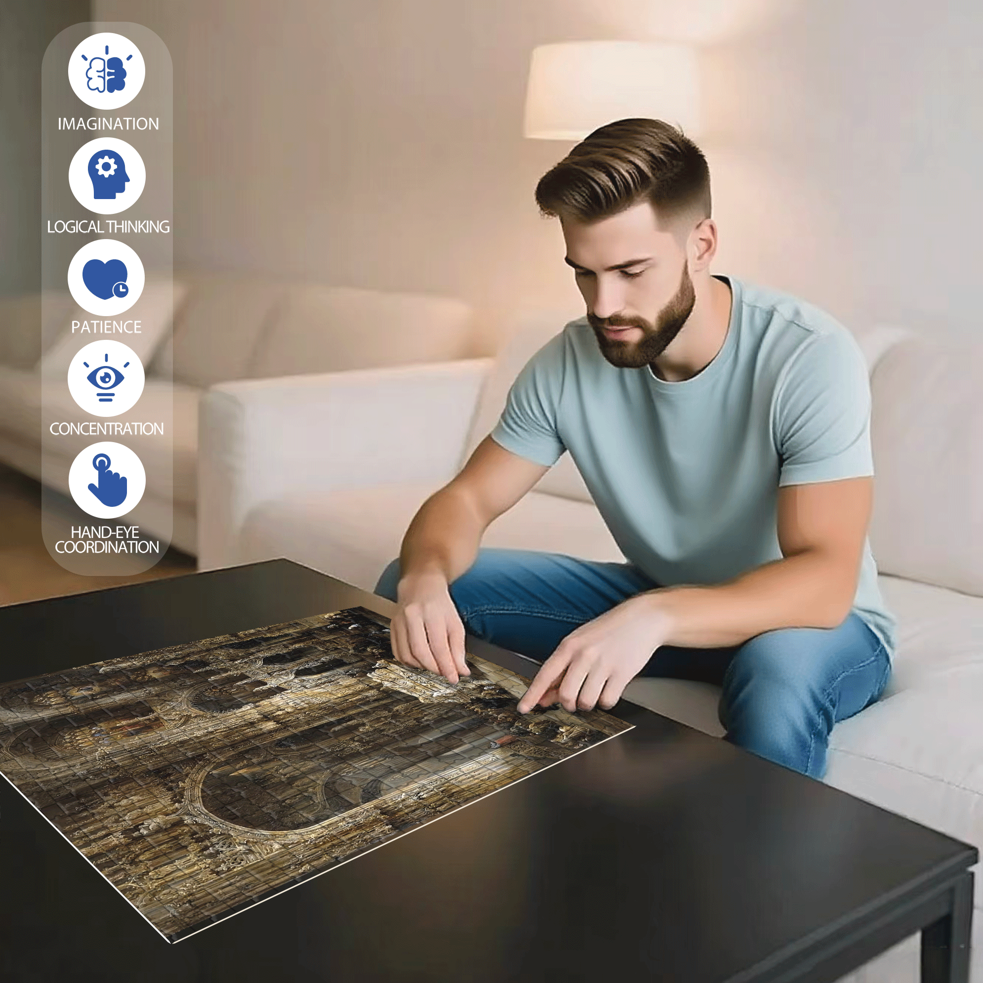 View Of The Interior Of A Cathedral 500pcs/1000pcs Jigsaw Puzzle, Scratch-Resistant, Interactive Family Game & Brain-Boosting DIY Decor, Perfect for Halloween, Christmas & New Year Gifts, Family Puzzle Game