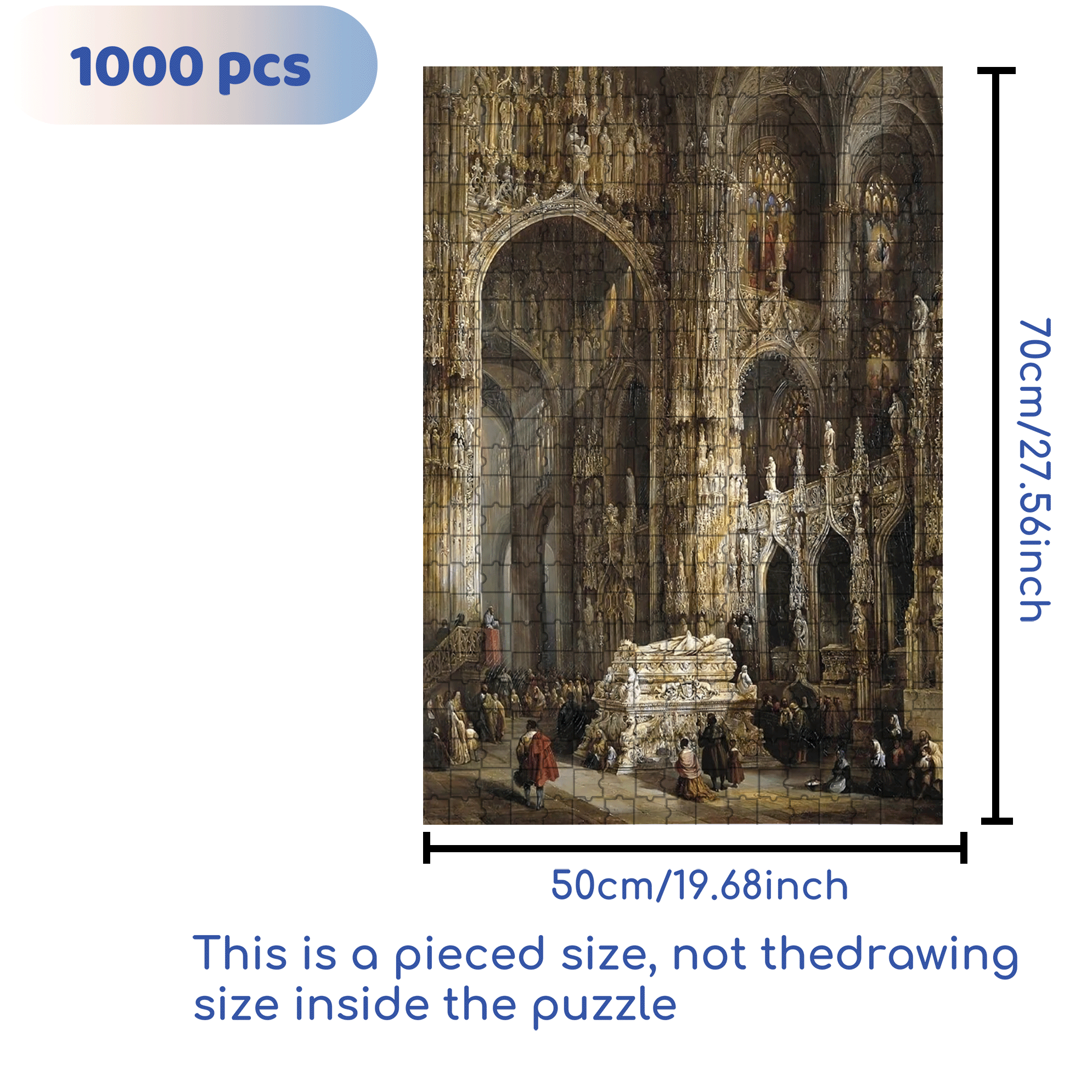 View Of The Interior Of A Cathedral 500pcs/1000pcs Jigsaw Puzzle, Scratch-Resistant, Interactive Family Game & Brain-Boosting DIY Decor, Perfect for Halloween, Christmas & New Year Gifts, Family Puzzle Game