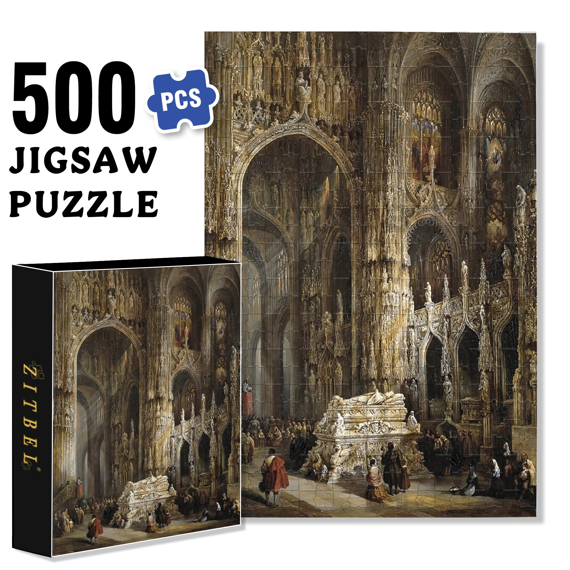 View Of The Interior Of A Cathedral 500pcs/1000pcs Jigsaw Puzzle, Scratch-Resistant, Interactive Family Game & Brain-Boosting DIY Decor, Perfect for Halloween, Christmas & New Year Gifts, Family Puzzle Game