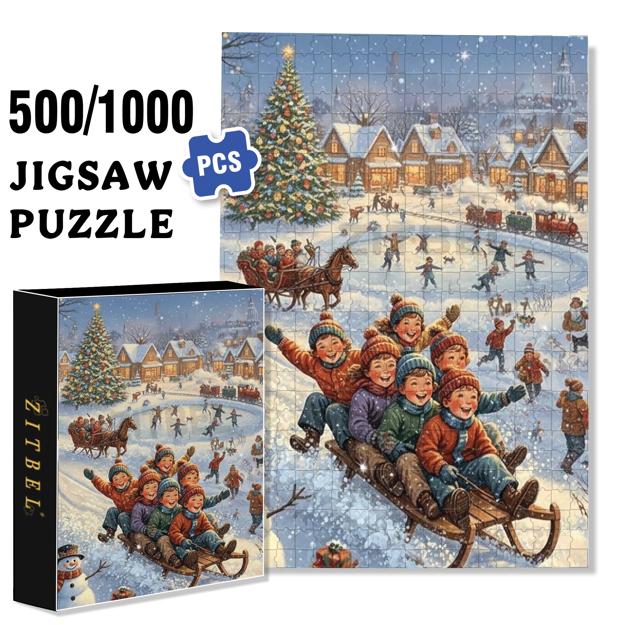 Vintage Snowy Village Christmas Scene Puzzle 500pcs/1000pcs Jigsaw Puzzle, Scratch-Resistant, Interactive Family Game & Brain-Boosting DIY Decor, Perfect for Halloween, Christmas & New Year Gifts, Family Puzzle Game
