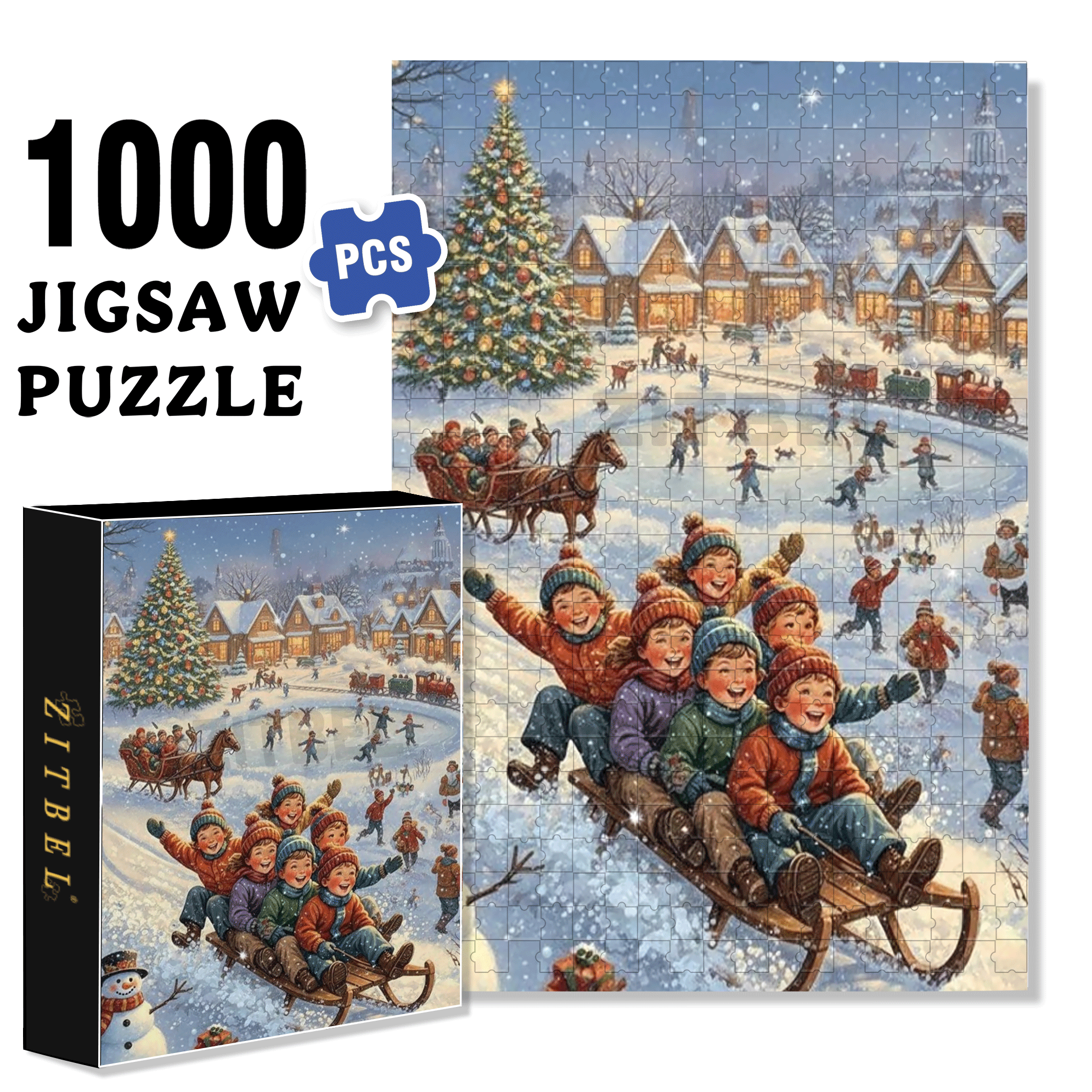 Vintage Snowy Village Christmas Scene Puzzle 500pcs/1000pcs Jigsaw Puzzle, Scratch-Resistant, Interactive Family Game & Brain-Boosting DIY Decor, Perfect for Halloween, Christmas & New Year Gifts, Family Puzzle Game