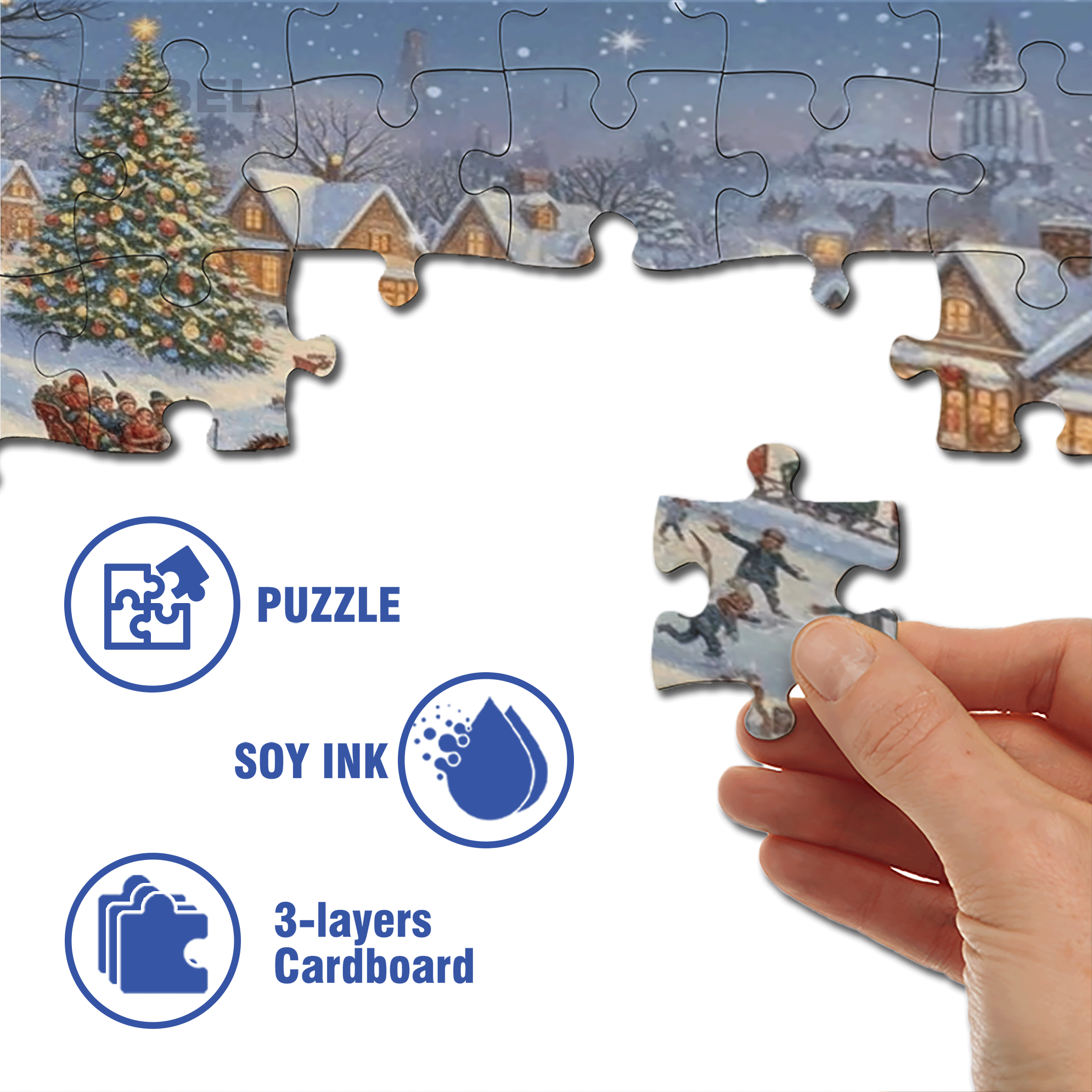 Vintage Snowy Village Christmas Scene Puzzle 500pcs/1000pcs Jigsaw Puzzle, Scratch-Resistant, Interactive Family Game & Brain-Boosting DIY Decor, Perfect for Halloween, Christmas & New Year Gifts, Family Puzzle Game