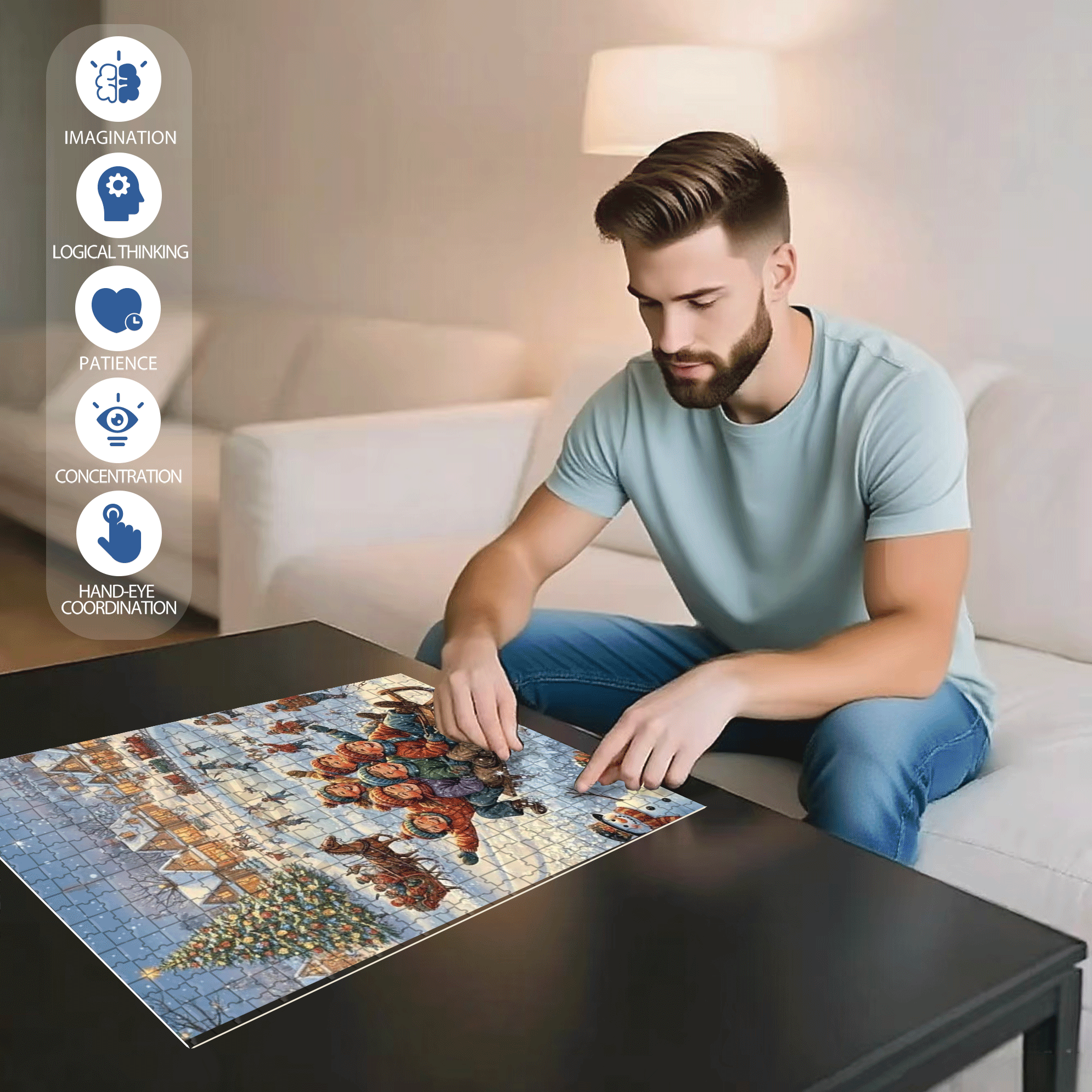 Vintage Snowy Village Christmas Scene Puzzle 500pcs/1000pcs Jigsaw Puzzle, Scratch-Resistant, Interactive Family Game & Brain-Boosting DIY Decor, Perfect for Halloween, Christmas & New Year Gifts, Family Puzzle Game