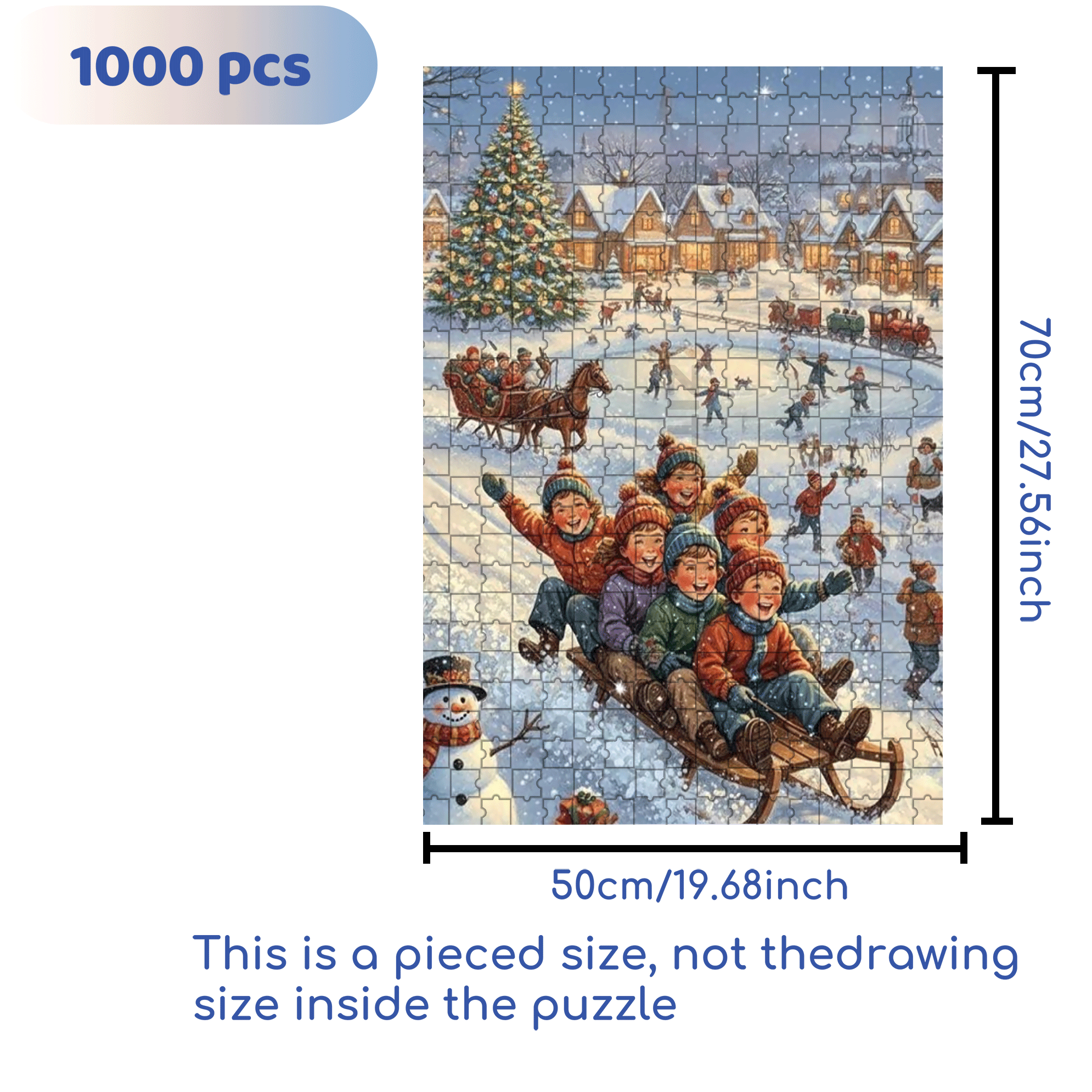 Vintage Snowy Village Christmas Scene Puzzle 500pcs/1000pcs Jigsaw Puzzle, Scratch-Resistant, Interactive Family Game & Brain-Boosting DIY Decor, Perfect for Halloween, Christmas & New Year Gifts, Family Puzzle Game