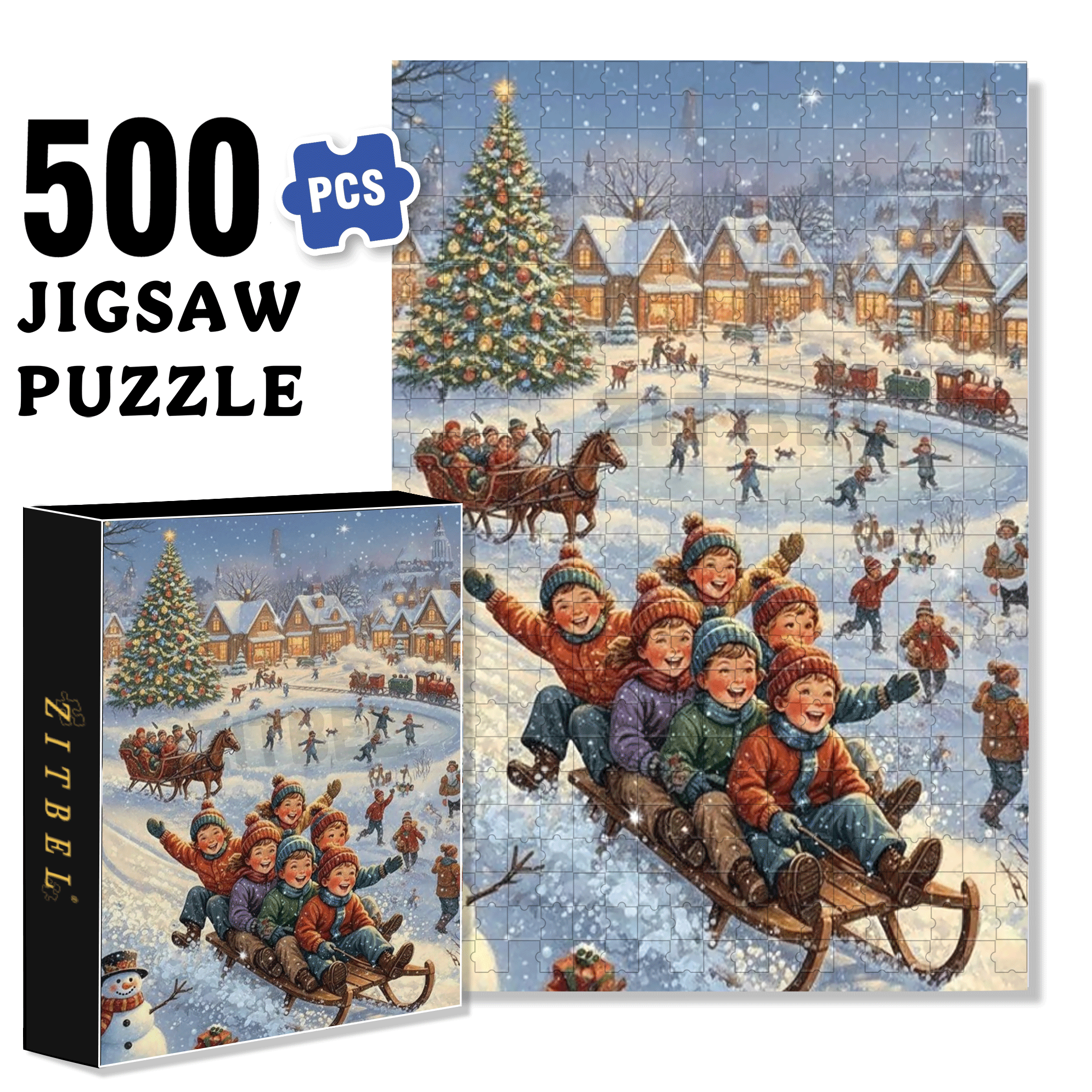 Vintage Snowy Village Christmas Scene Puzzle 500pcs/1000pcs Jigsaw Puzzle, Scratch-Resistant, Interactive Family Game & Brain-Boosting DIY Decor, Perfect for Halloween, Christmas & New Year Gifts, Family Puzzle Game