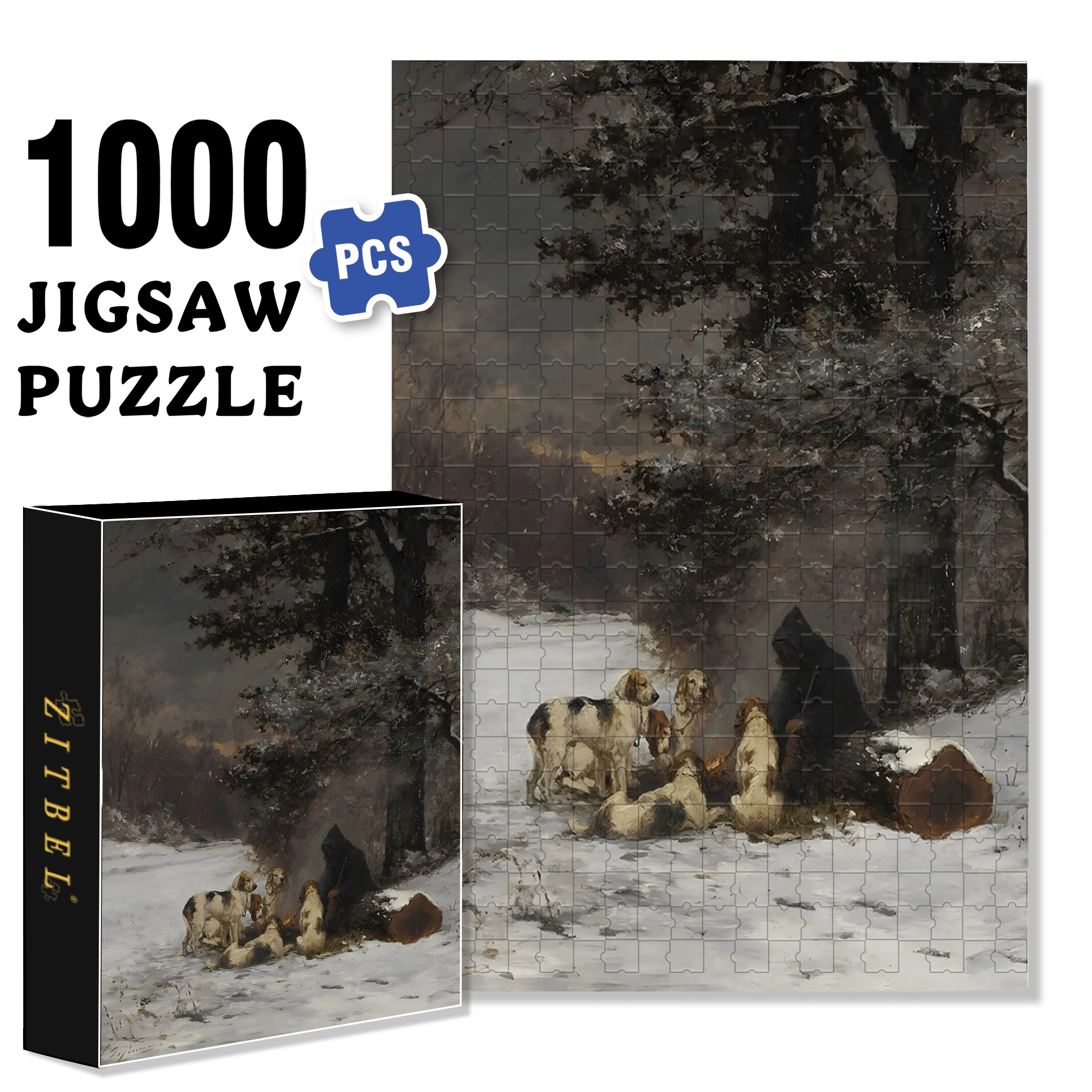 Warm Rest During Hunting 500pcs/1000pcs Jigsaw Puzzle, Scratch-Resistant, Interactive Family Game & Brain-Boosting DIY Decor, Perfect for Halloween, Christmas & New Year Gifts, Family Puzzle Game