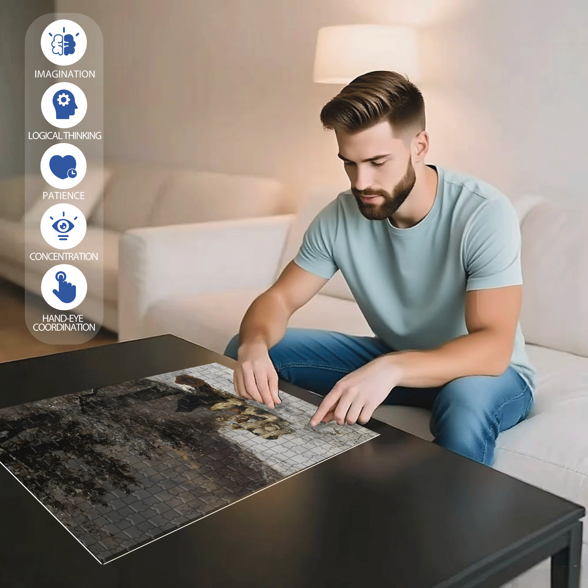 Warm Rest During Hunting 500pcs/1000pcs Jigsaw Puzzle, Scratch-Resistant, Interactive Family Game & Brain-Boosting DIY Decor, Perfect for Halloween, Christmas & New Year Gifts, Family Puzzle Game