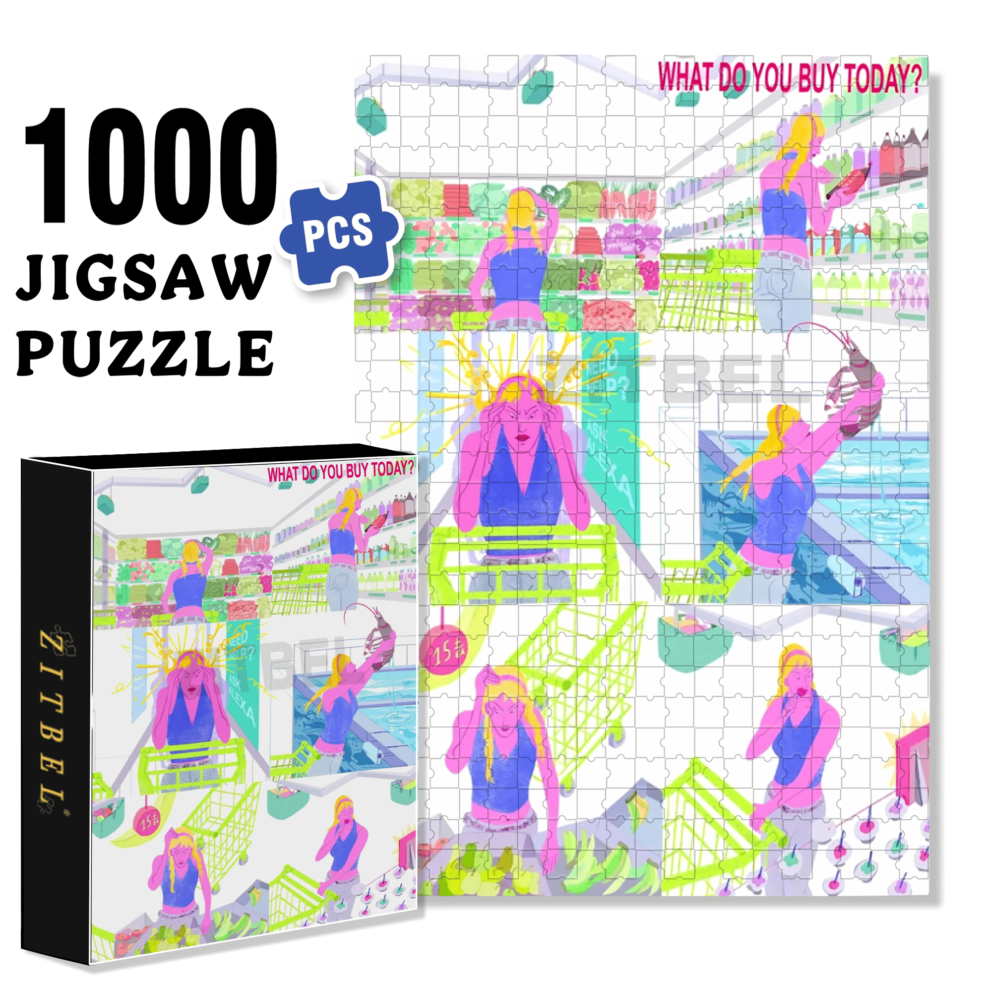 What Do You Buy Today 500pcs/1000pcs Jigsaw Puzzle, Scratch-Resistant, Interactive Family Game & Brain-Boosting DIY Decor, Perfect for Halloween, Christmas & New Year Gifts, Family Puzzle Game