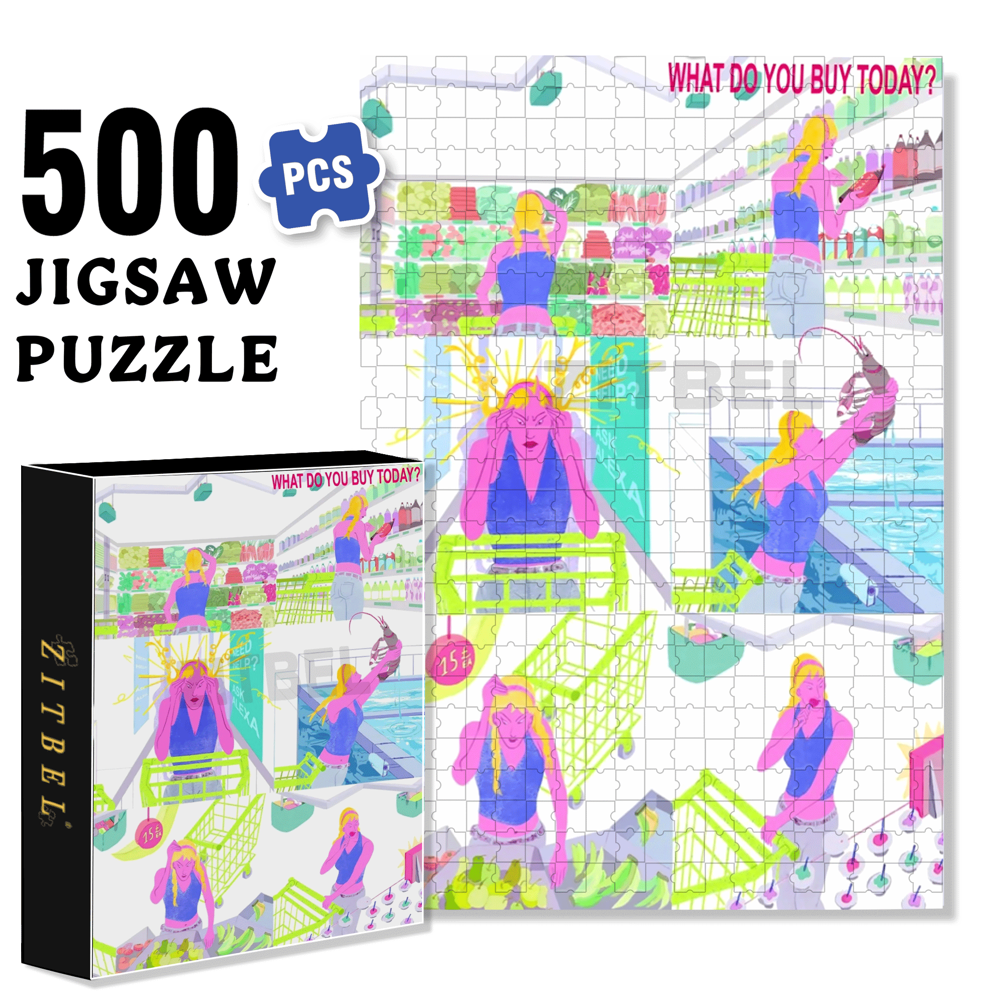 What Do You Buy Today 500pcs/1000pcs Jigsaw Puzzle, Scratch-Resistant, Interactive Family Game & Brain-Boosting DIY Decor, Perfect for Halloween, Christmas & New Year Gifts, Family Puzzle Game
