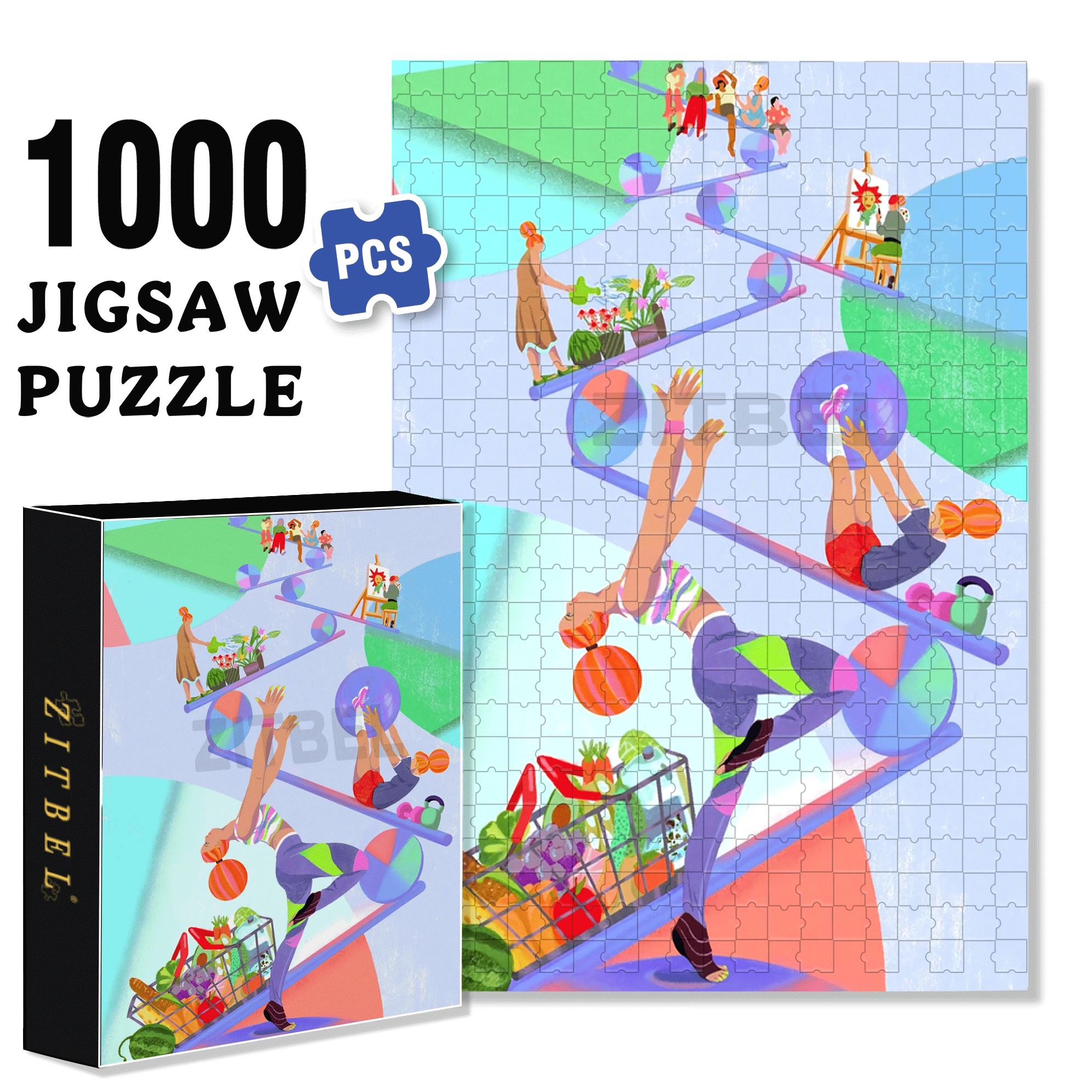 Yoga Ball Exercises 500pcs/1000pcs Jigsaw Puzzle, Scratch-Resistant, Interactive Family Game & Brain-Boosting DIY Decor, Perfect for Halloween, Christmas & New Year Gifts, Family Puzzle Game