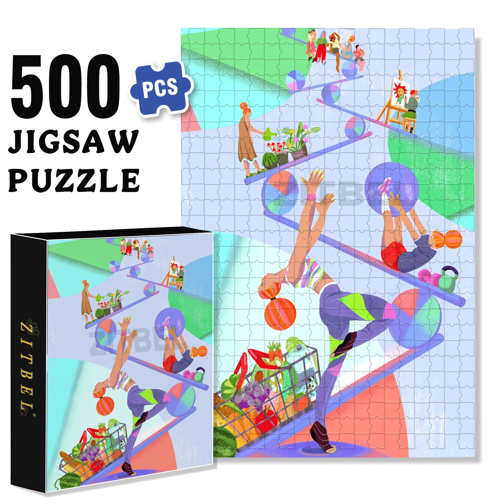 Yoga Ball Exercises 500pcs/1000pcs Jigsaw Puzzle, Scratch-Resistant, Interactive Family Game & Brain-Boosting DIY Decor, Perfect for Halloween, Christmas & New Year Gifts, Family Puzzle Game