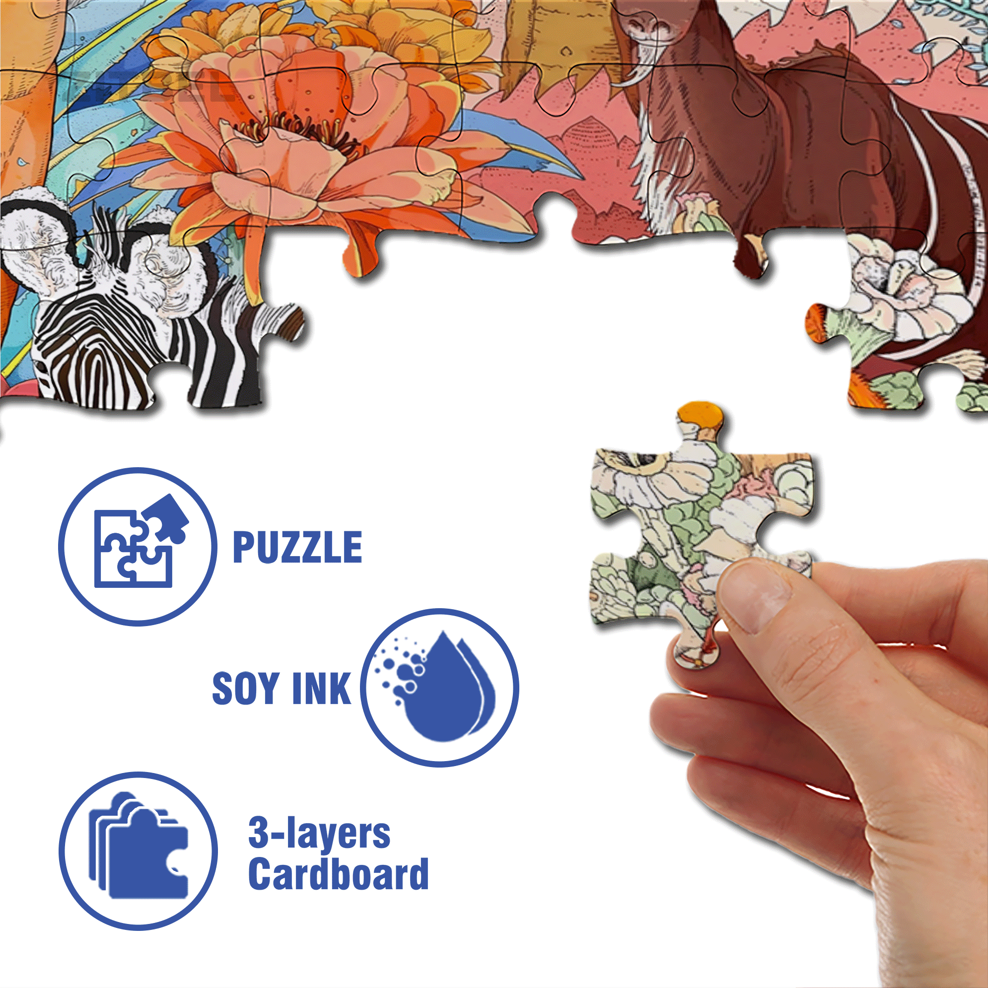 Zebras And Prosperity 500pcs/1000pcs Jigsaw Puzzle, Scratch-Resistant, Interactive Family Game & Brain-Boosting DIY Decor, Perfect for Halloween, Christmas & New Year Gifts, Family Puzzle Game