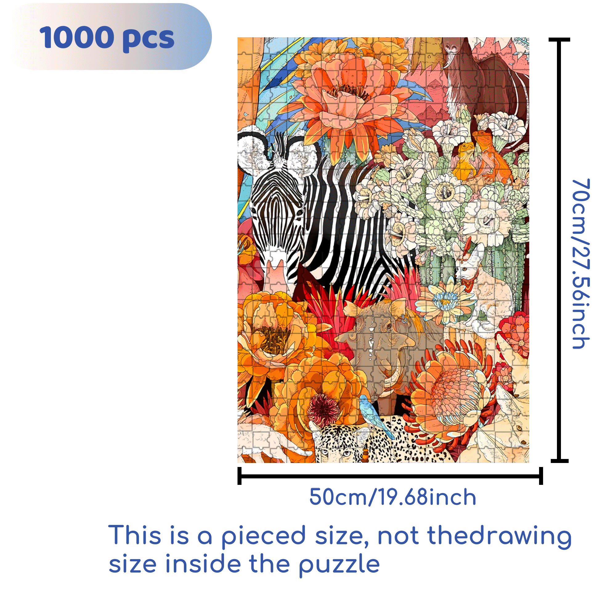 Zebras And Prosperity 500pcs/1000pcs Jigsaw Puzzle, Scratch-Resistant, Interactive Family Game & Brain-Boosting DIY Decor, Perfect for Halloween, Christmas & New Year Gifts, Family Puzzle Game