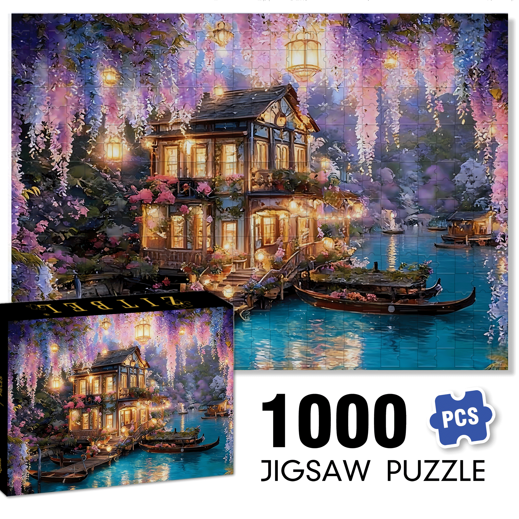 A Beautiful Riverside Cabin 500pcs/1000pcs Jigsaw Puzzle, Scratch-Resistant, Interactive Family Game & Brain-Boosting DIY Decor, Perfect for Halloween, Christmas & New Year Gifts, Family Puzzle Game