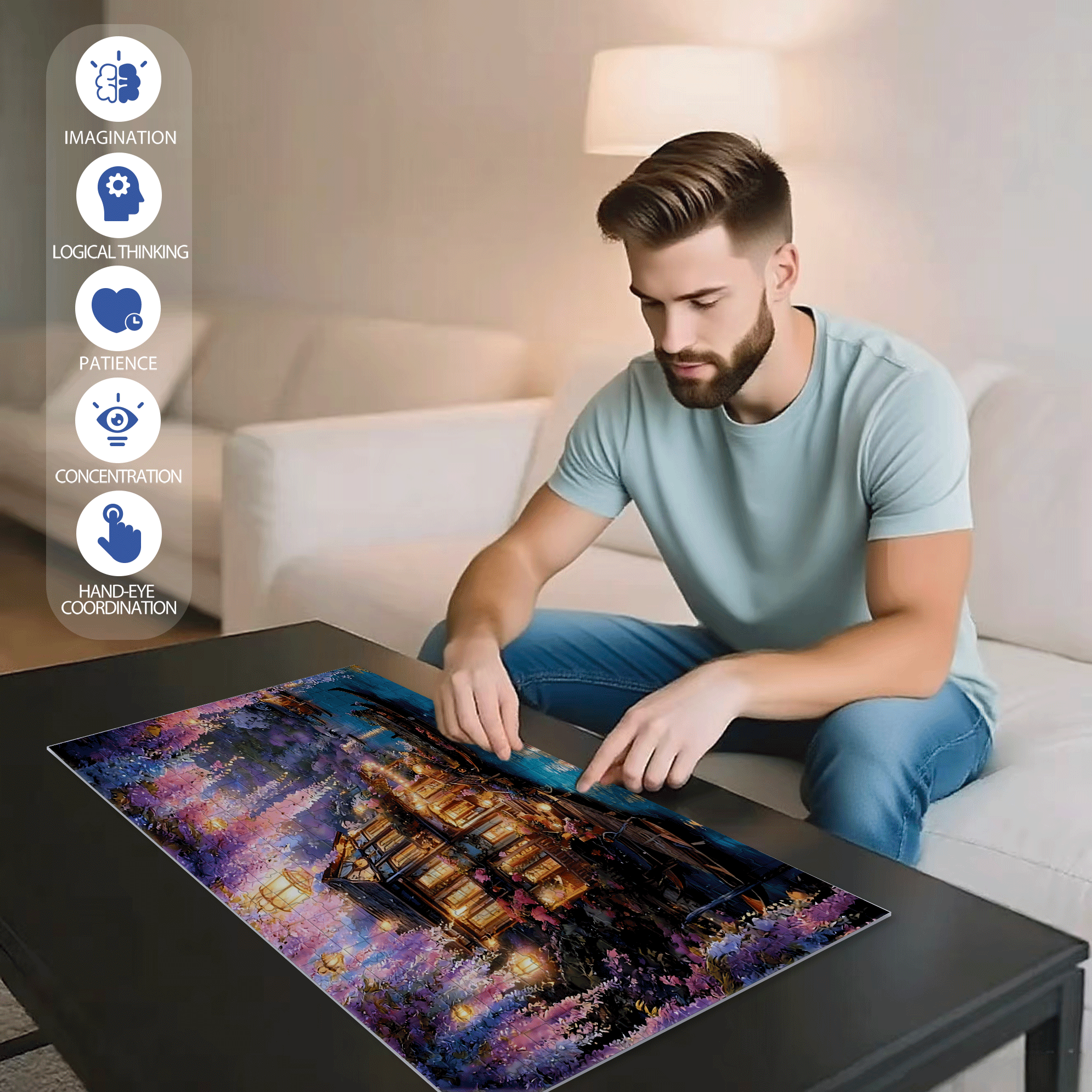 A Beautiful Riverside Cabin 500pcs/1000pcs Jigsaw Puzzle, Scratch-Resistant, Interactive Family Game & Brain-Boosting DIY Decor, Perfect for Halloween, Christmas & New Year Gifts, Family Puzzle Game