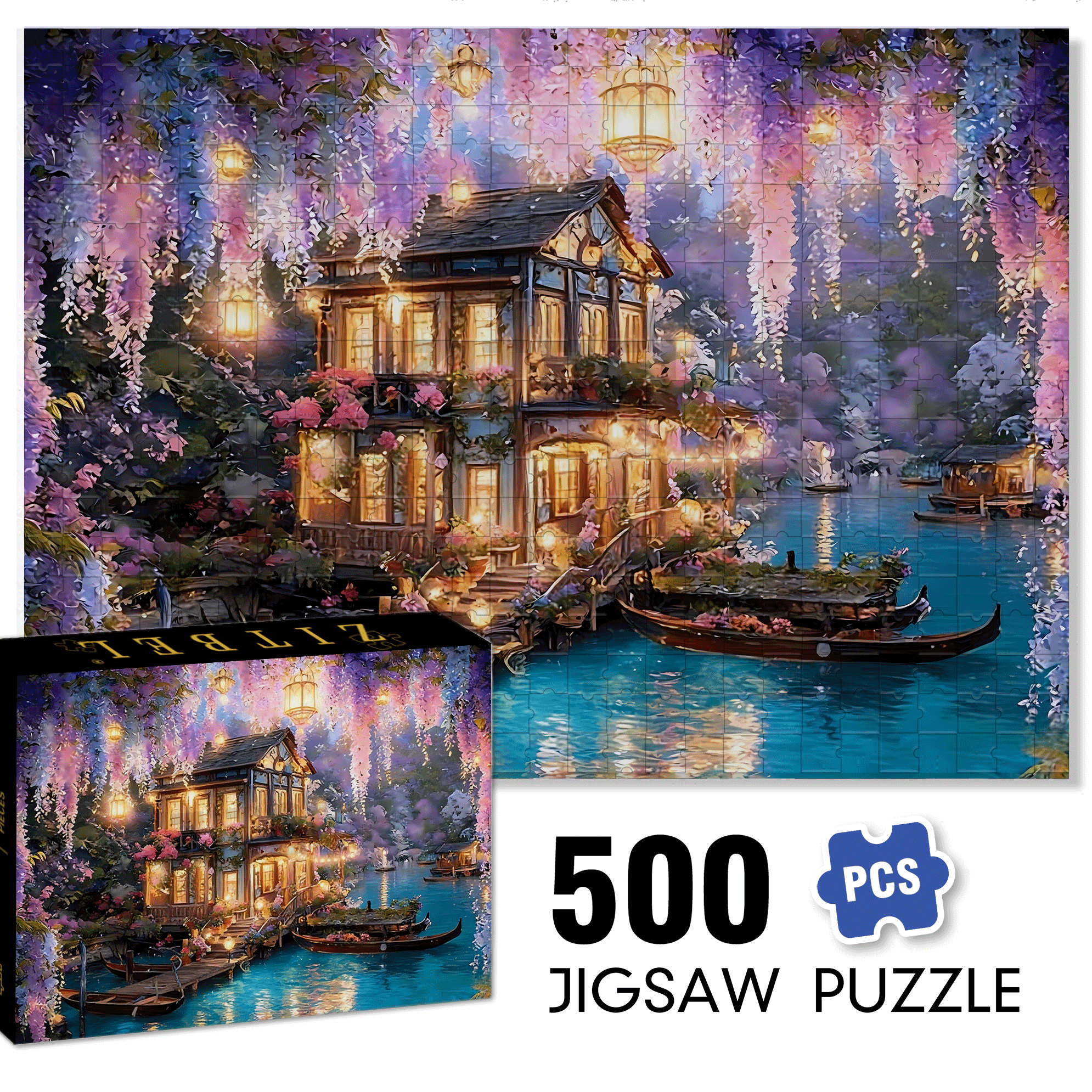 A Beautiful Riverside Cabin 500pcs/1000pcs Jigsaw Puzzle, Scratch-Resistant, Interactive Family Game & Brain-Boosting DIY Decor, Perfect for Halloween, Christmas & New Year Gifts, Family Puzzle Game