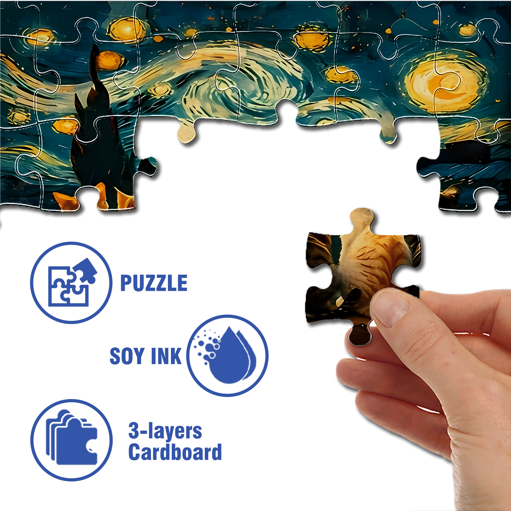 A Cat Under The Starry Sky 500pcs/1000pcs Jigsaw Puzzle, Scratch-Resistant, Interactive Family Game & Brain-Boosting DIY Decor, Perfect for Halloween, Christmas & New Year Gifts, Family Puzzle Game