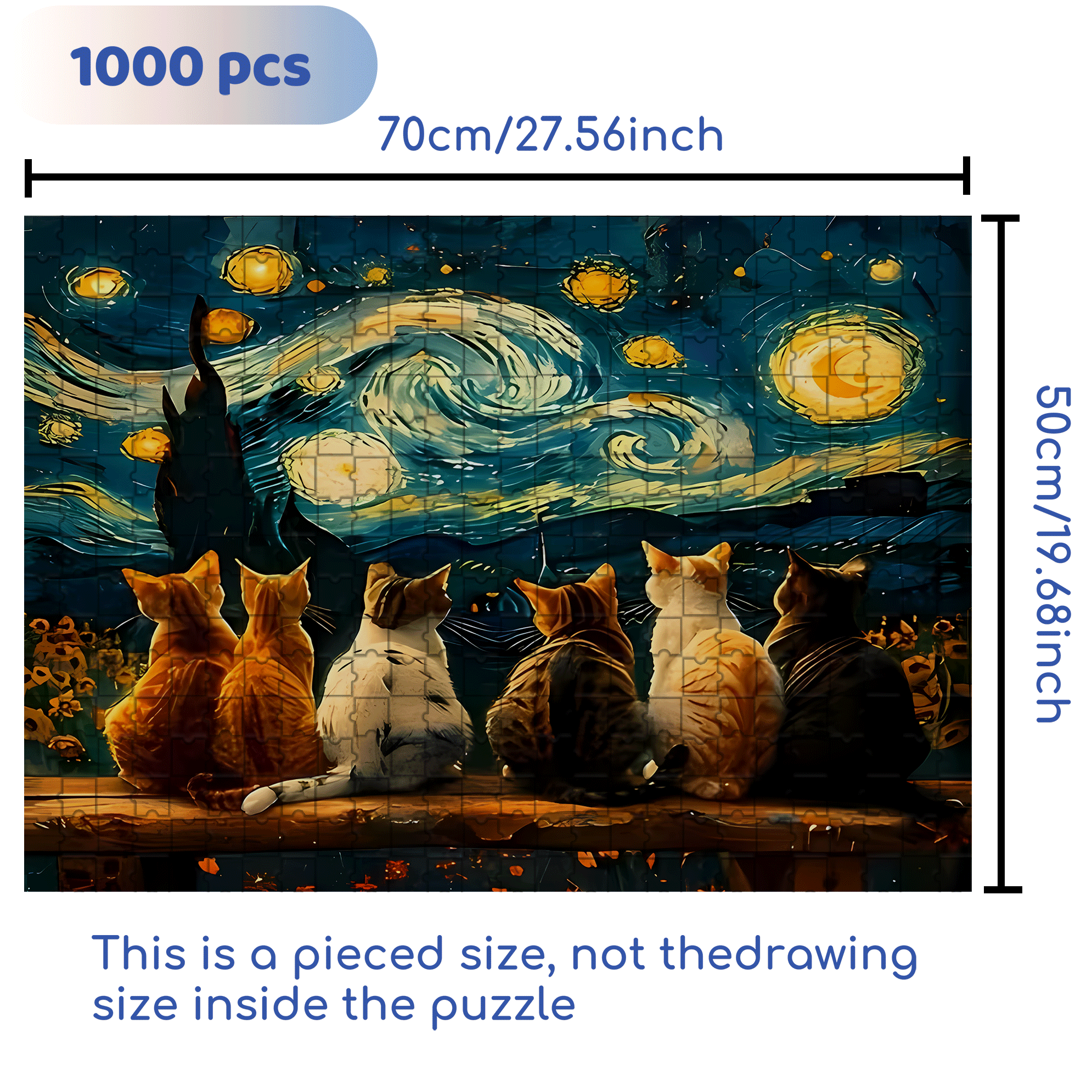 A Cat Under The Starry Sky 500pcs/1000pcs Jigsaw Puzzle, Scratch-Resistant, Interactive Family Game & Brain-Boosting DIY Decor, Perfect for Halloween, Christmas & New Year Gifts, Family Puzzle Game