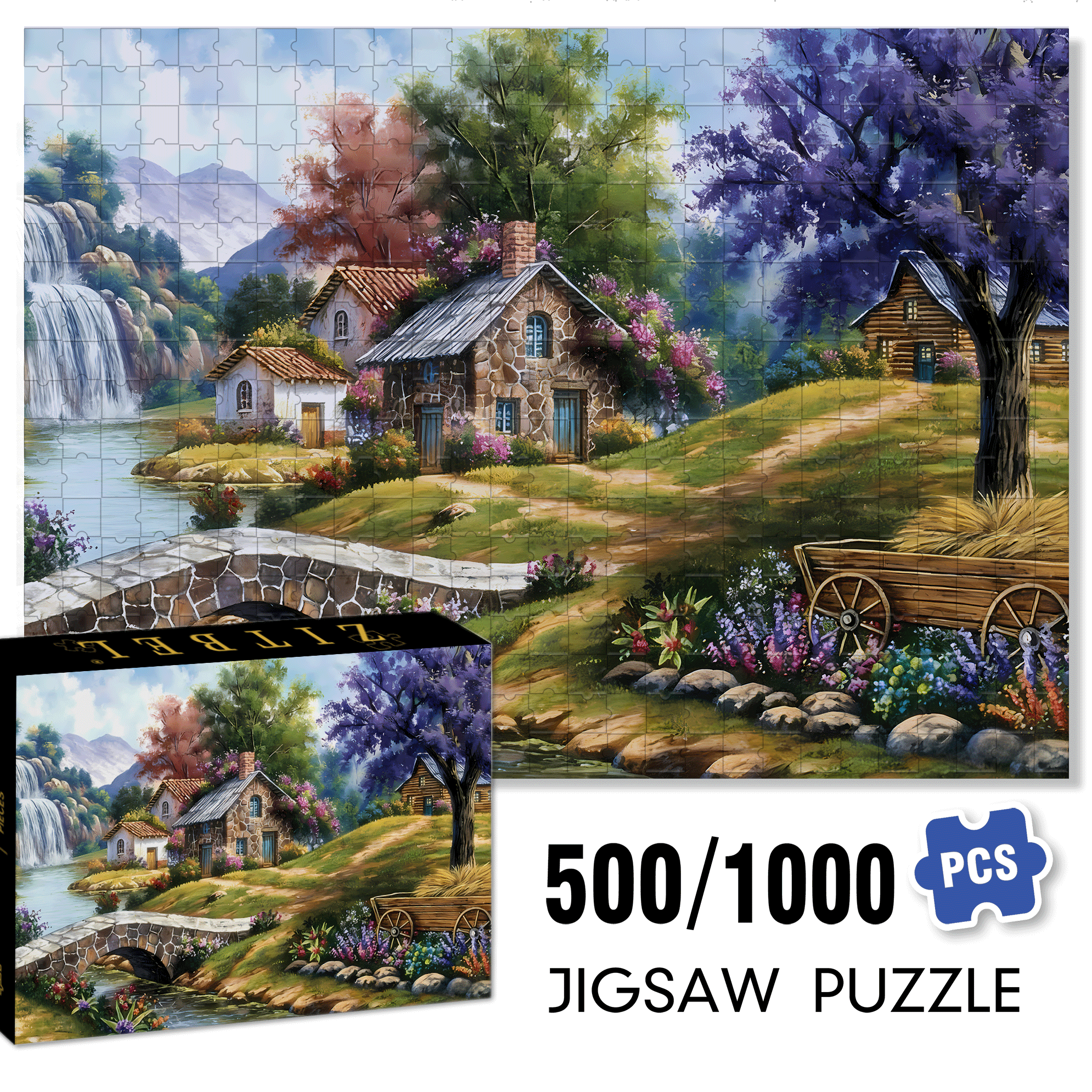 Adult House Under The Purple Tree 500pcs/1000pcs Jigsaw Puzzle, Scratch-Resistant, Interactive Family Game & Brain-Boosting DIY Decor, Perfect for Halloween, Christmas & New Year Gifts, Family Puzzle Game