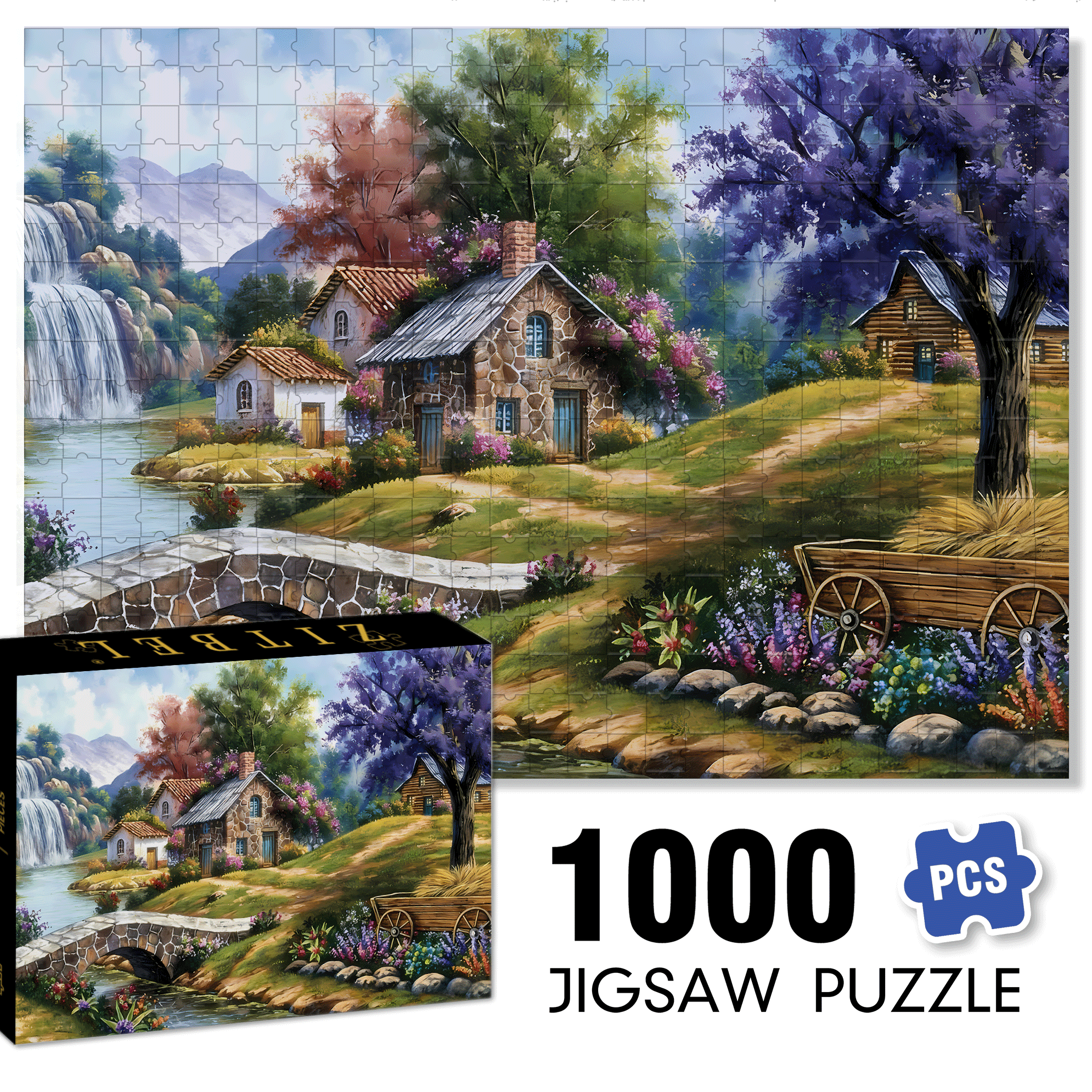 Adult House Under The Purple Tree 500pcs/1000pcs Jigsaw Puzzle, Scratch-Resistant, Interactive Family Game & Brain-Boosting DIY Decor, Perfect for Halloween, Christmas & New Year Gifts, Family Puzzle Game