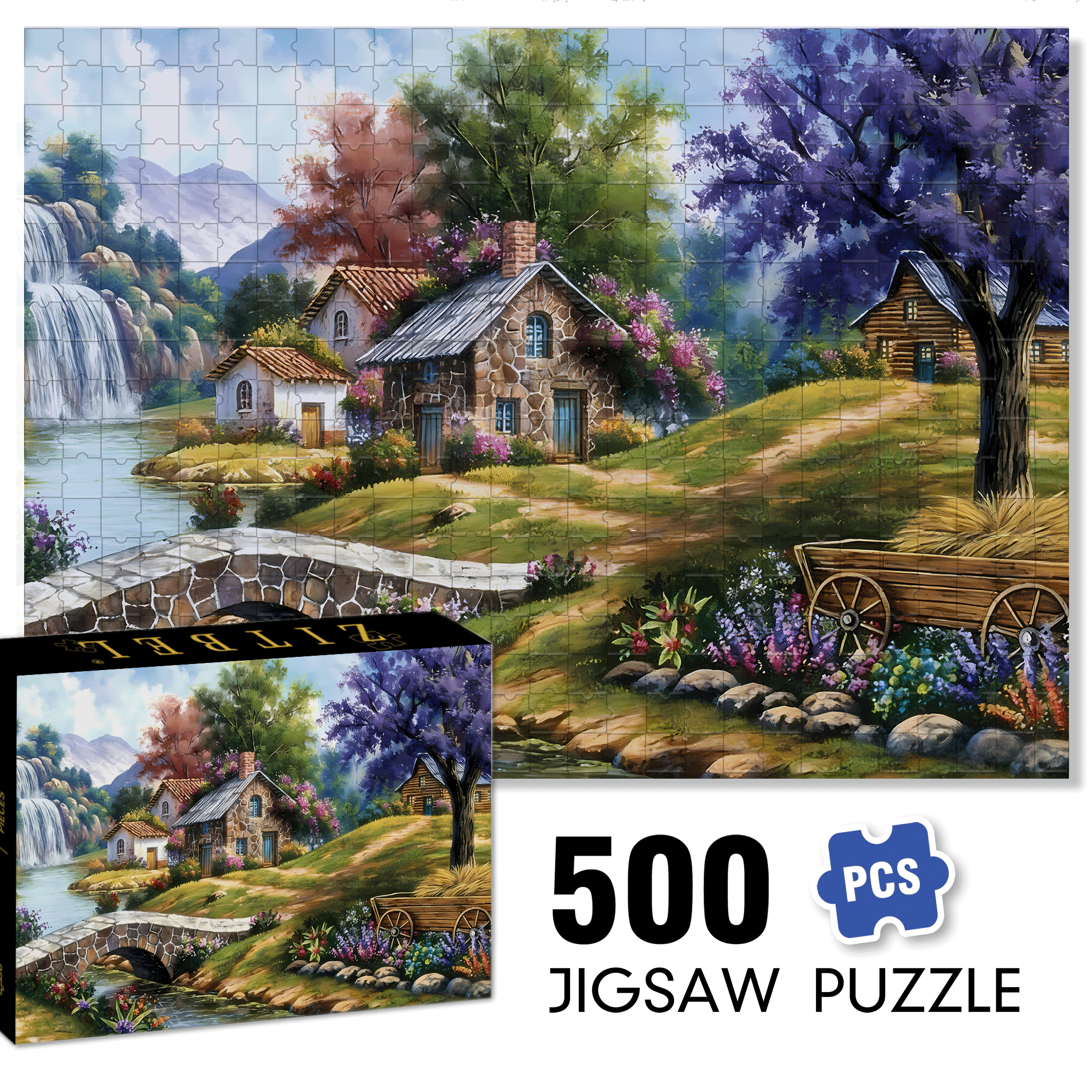 Adult House Under The Purple Tree 500pcs/1000pcs Jigsaw Puzzle, Scratch-Resistant, Interactive Family Game & Brain-Boosting DIY Decor, Perfect for Halloween, Christmas & New Year Gifts, Family Puzzle Game