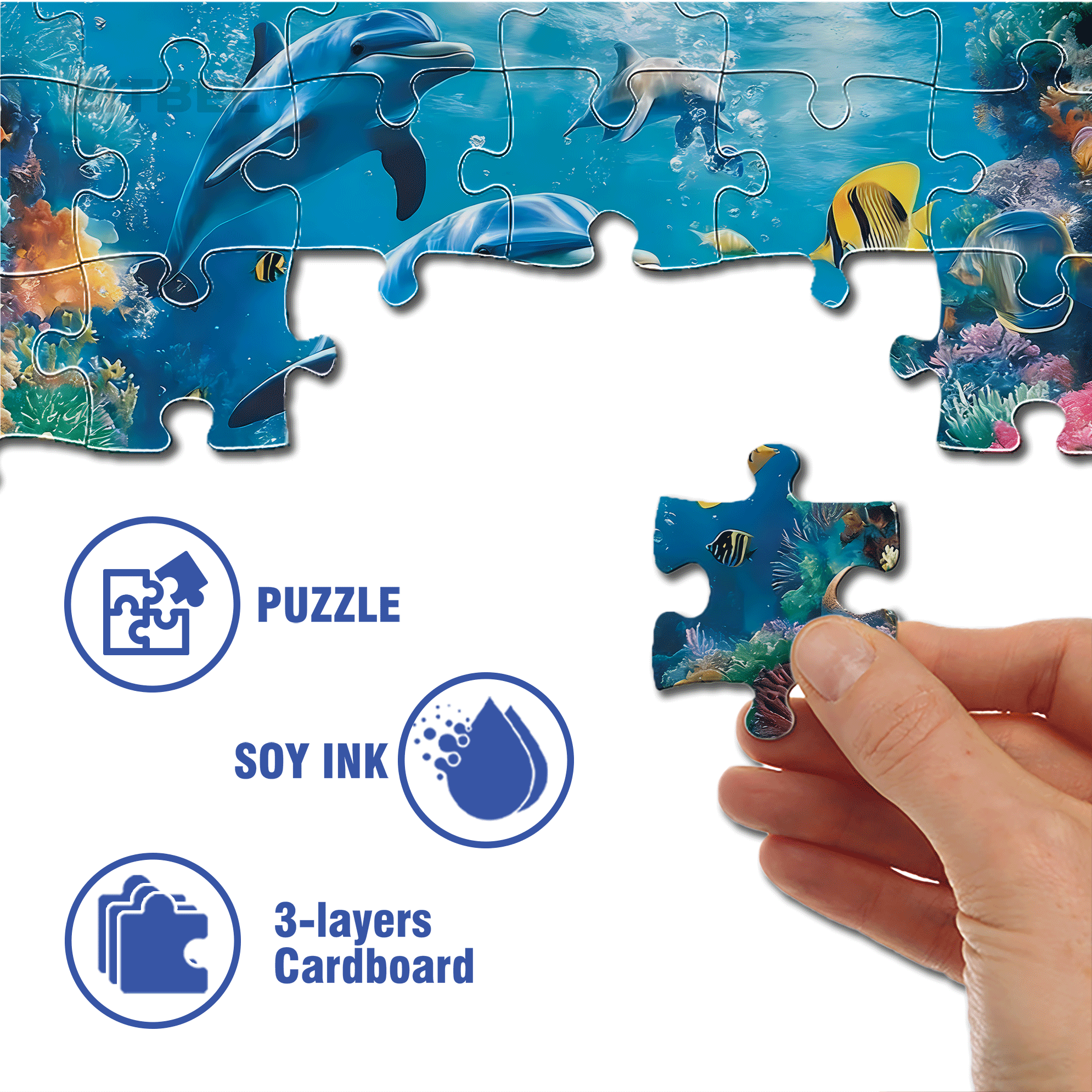 An Underwater Two Dolphins 500pcs/1000pcs Jigsaw Puzzle, Scratch-Resistant, Interactive Family Game & Brain-Boosting DIY Decor, Perfect for Halloween, Christmas & New Year Gifts, Family Puzzle Game