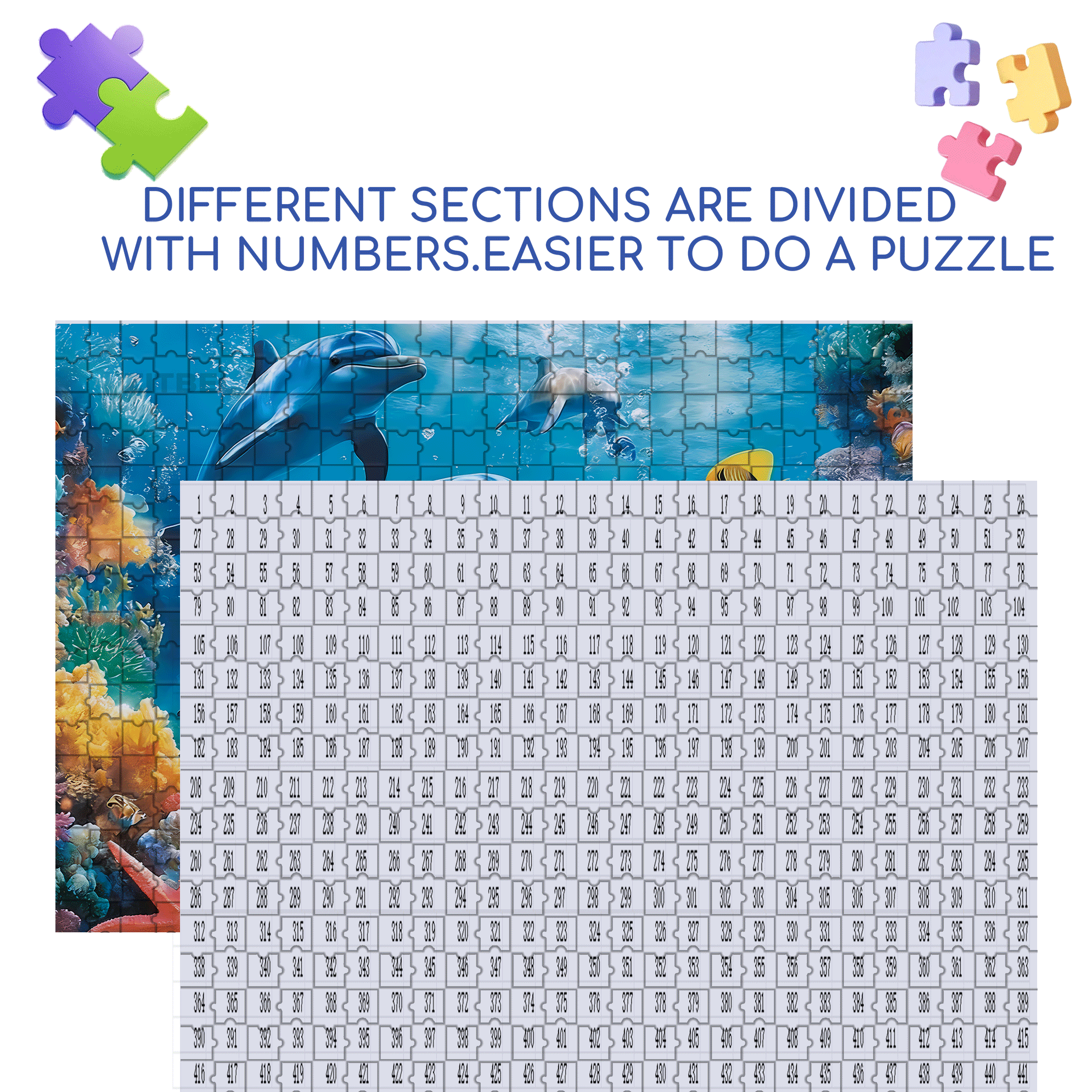 An Underwater Two Dolphins 500pcs/1000pcs Jigsaw Puzzle, Scratch-Resistant, Interactive Family Game & Brain-Boosting DIY Decor, Perfect for Halloween, Christmas & New Year Gifts, Family Puzzle Game