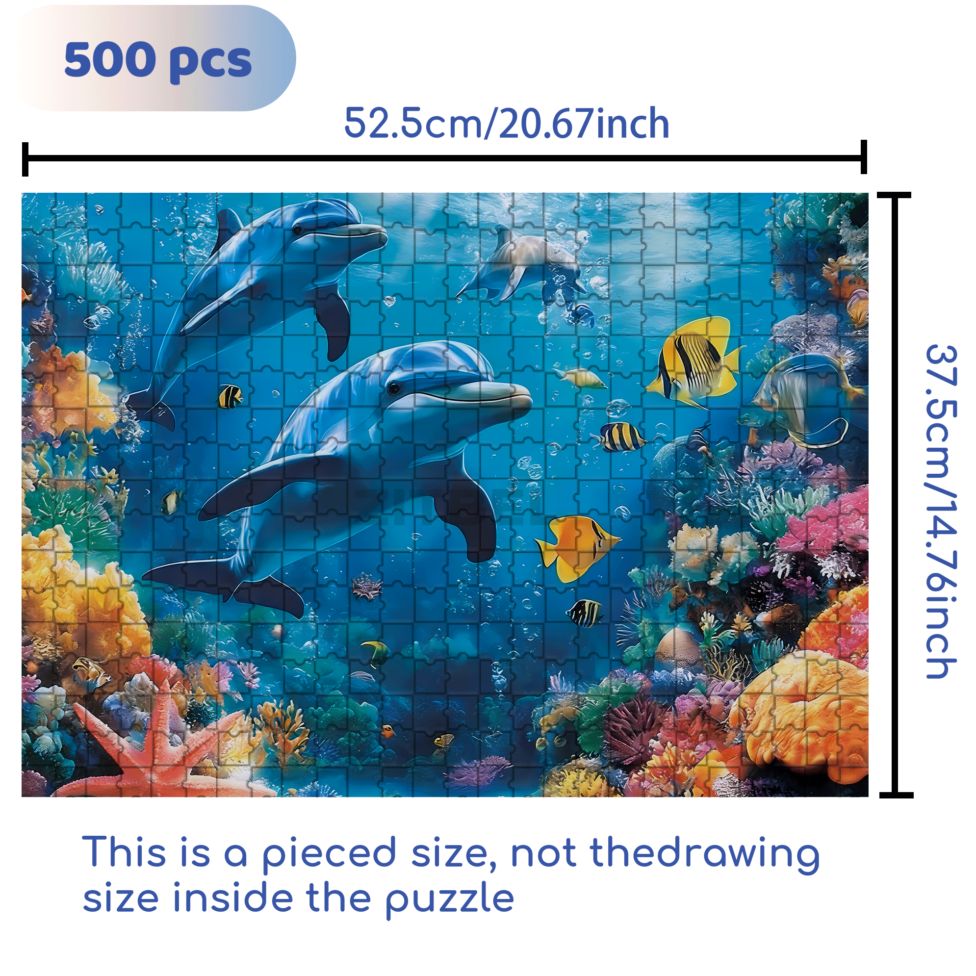 An Underwater Two Dolphins 500pcs/1000pcs Jigsaw Puzzle, Scratch-Resistant, Interactive Family Game & Brain-Boosting DIY Decor, Perfect for Halloween, Christmas & New Year Gifts, Family Puzzle Game