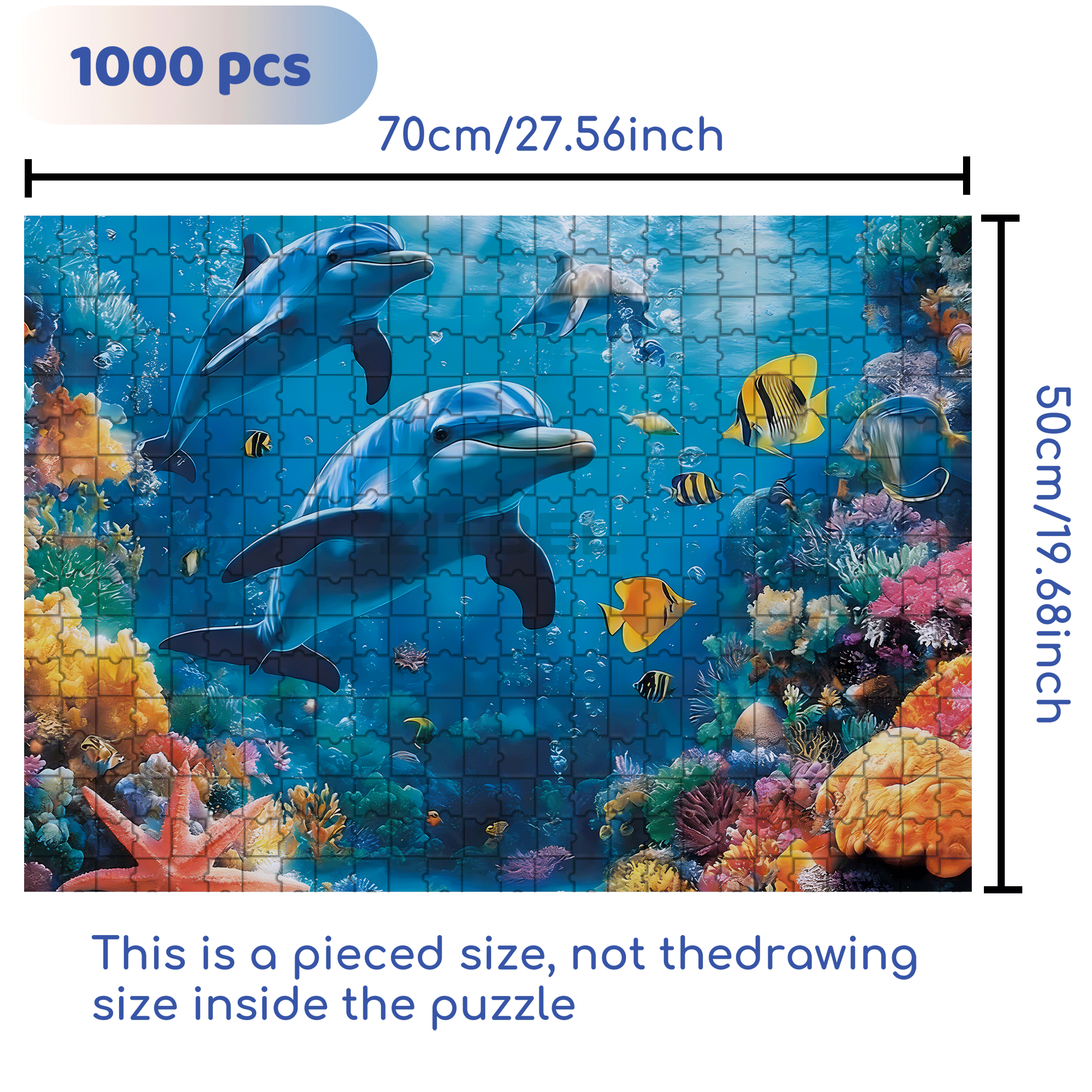 An Underwater Two Dolphins 500pcs/1000pcs Jigsaw Puzzle, Scratch-Resistant, Interactive Family Game & Brain-Boosting DIY Decor, Perfect for Halloween, Christmas & New Year Gifts, Family Puzzle Game