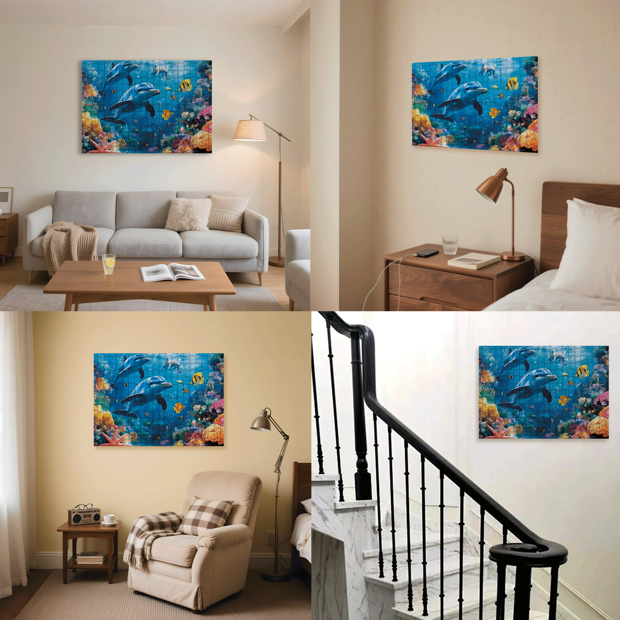 An Underwater Two Dolphins 500pcs/1000pcs Jigsaw Puzzle, Scratch-Resistant, Interactive Family Game & Brain-Boosting DIY Decor, Perfect for Halloween, Christmas & New Year Gifts, Family Puzzle Game