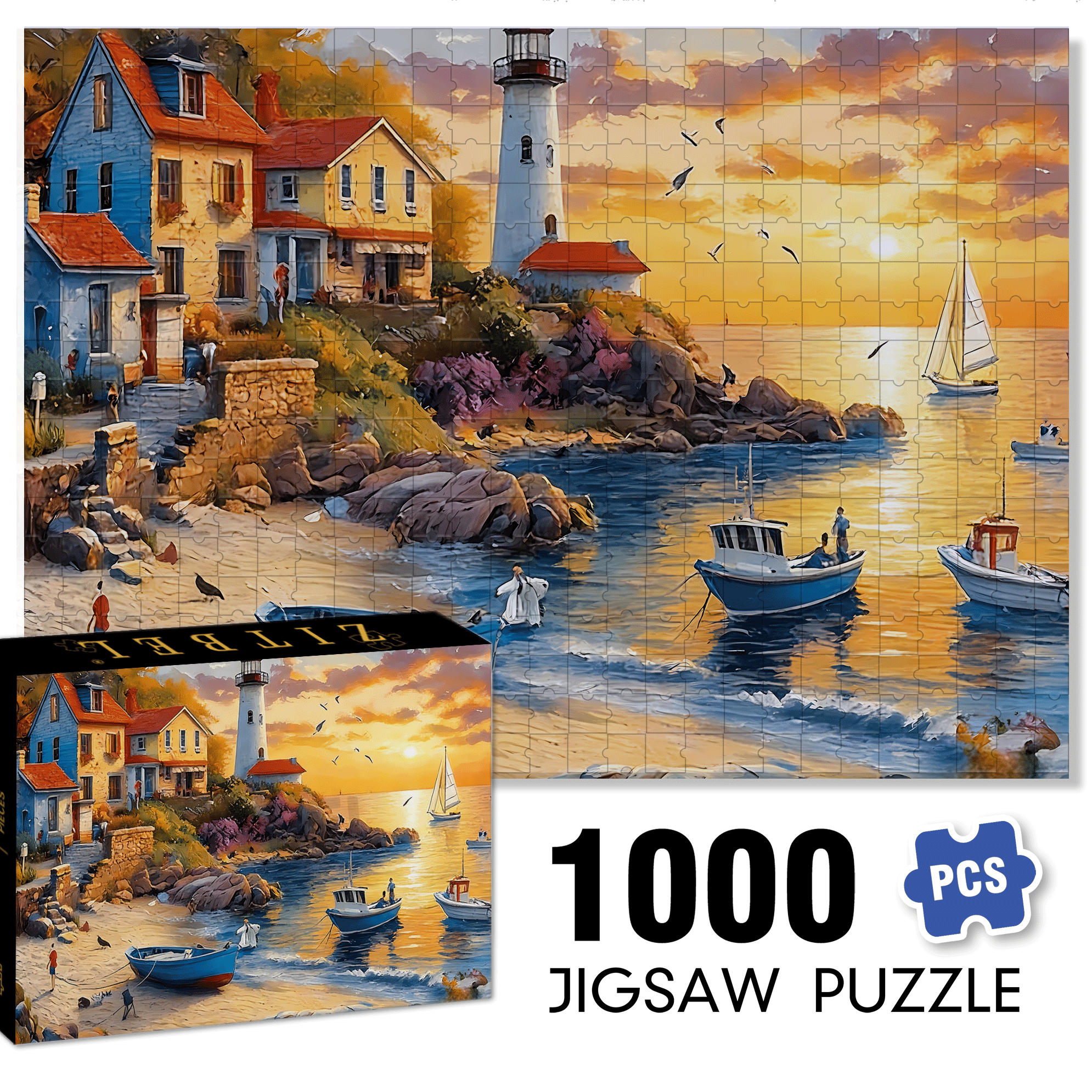 Beach Sunset 500pcs/1000pcs Jigsaw Puzzle, Scratch-Resistant, Interactive Family Game & Brain-Boosting DIY Decor, Perfect for Halloween, Christmas & New Year Gifts, Family Puzzle Game