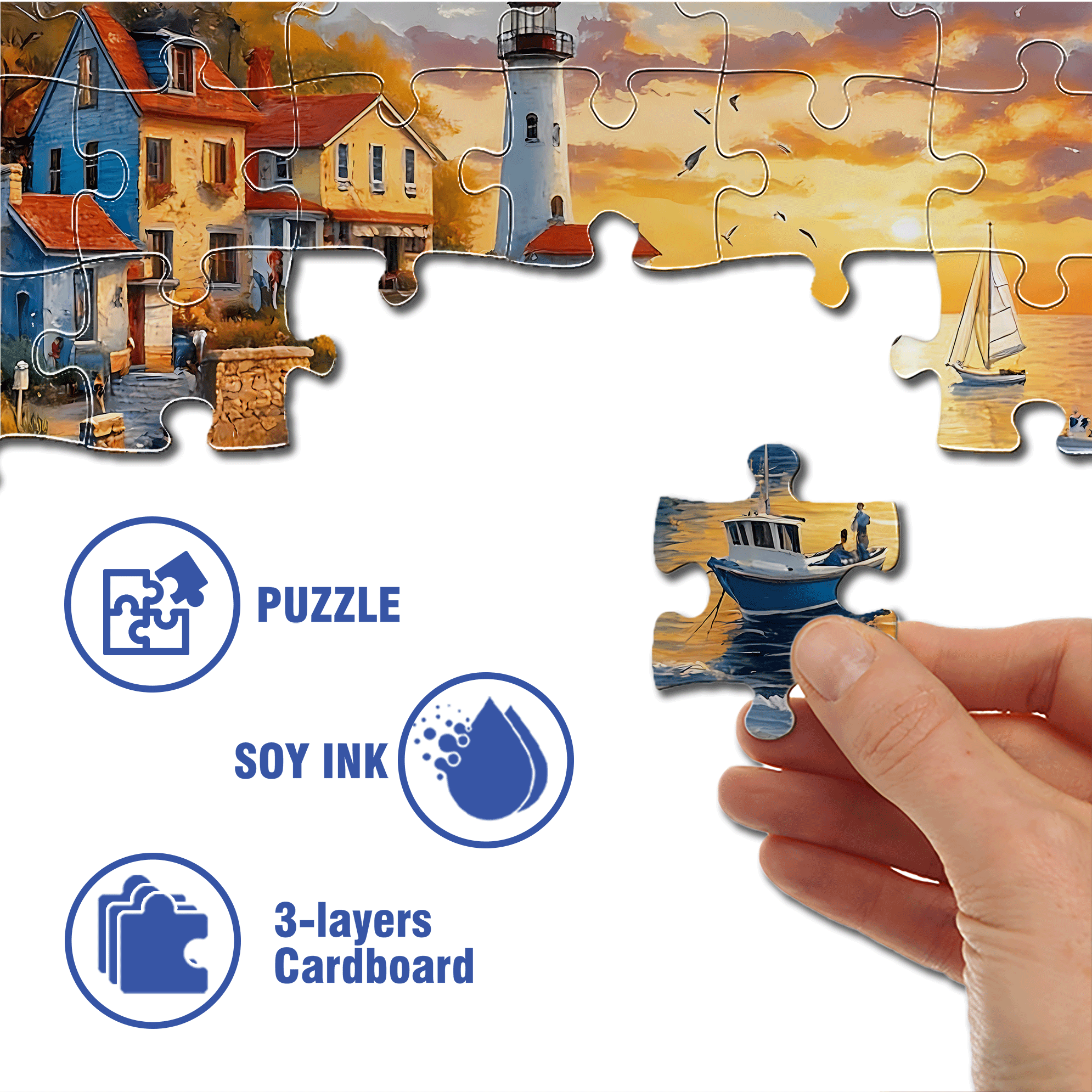 Beach Sunset 500pcs/1000pcs Jigsaw Puzzle, Scratch-Resistant, Interactive Family Game & Brain-Boosting DIY Decor, Perfect for Halloween, Christmas & New Year Gifts, Family Puzzle Game