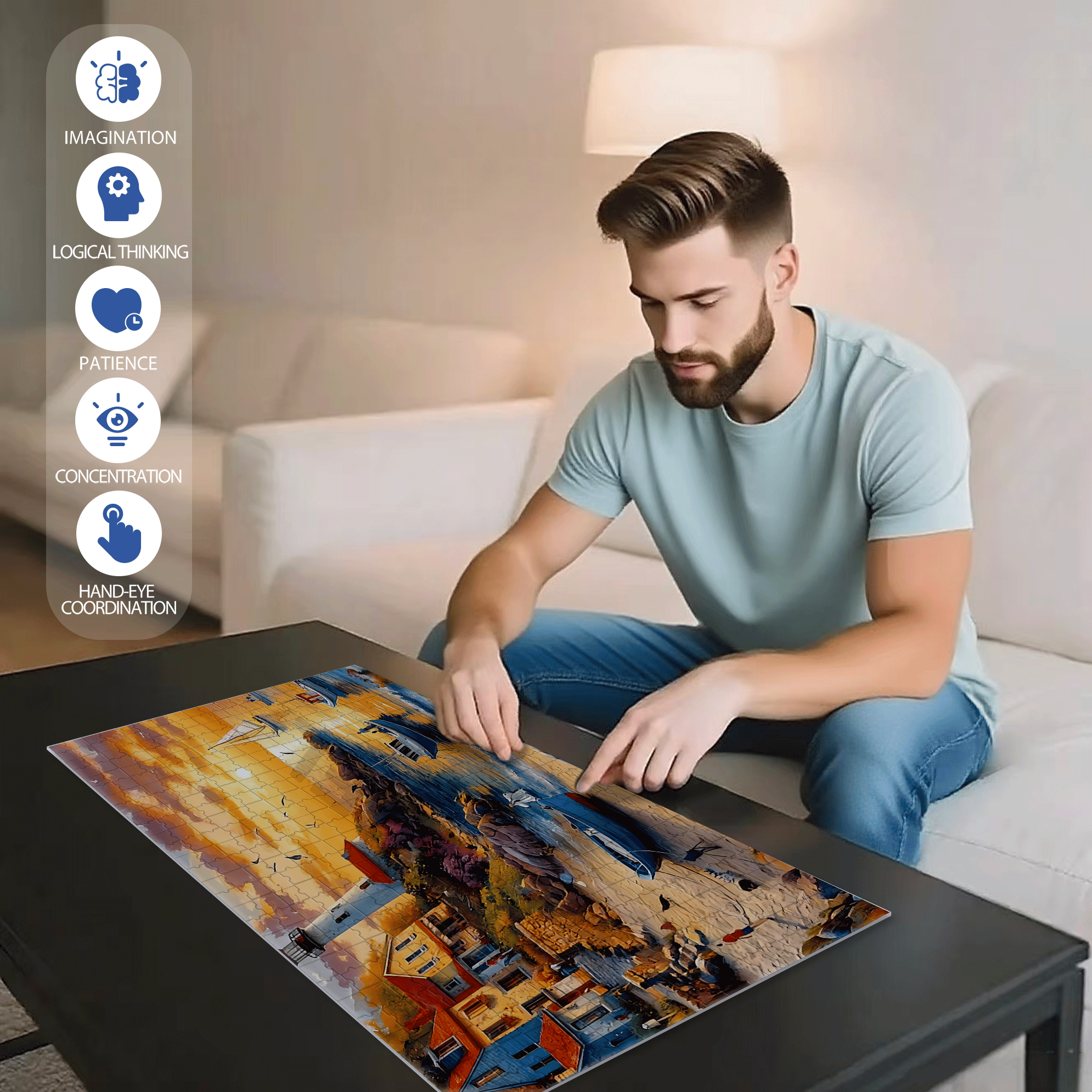 Beach Sunset 500pcs/1000pcs Jigsaw Puzzle, Scratch-Resistant, Interactive Family Game & Brain-Boosting DIY Decor, Perfect for Halloween, Christmas & New Year Gifts, Family Puzzle Game