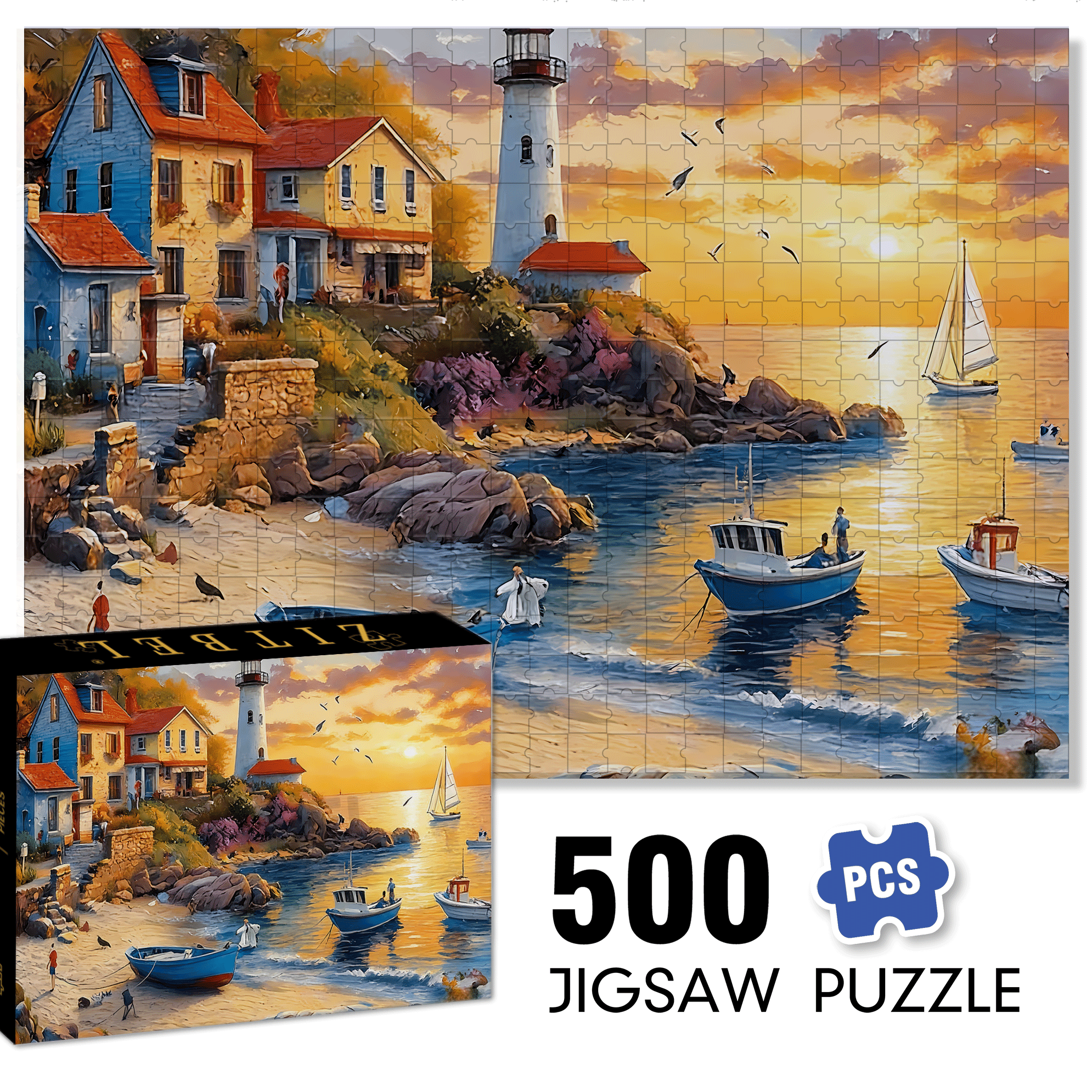 Beach Sunset 500pcs/1000pcs Jigsaw Puzzle, Scratch-Resistant, Interactive Family Game & Brain-Boosting DIY Decor, Perfect for Halloween, Christmas & New Year Gifts, Family Puzzle Game