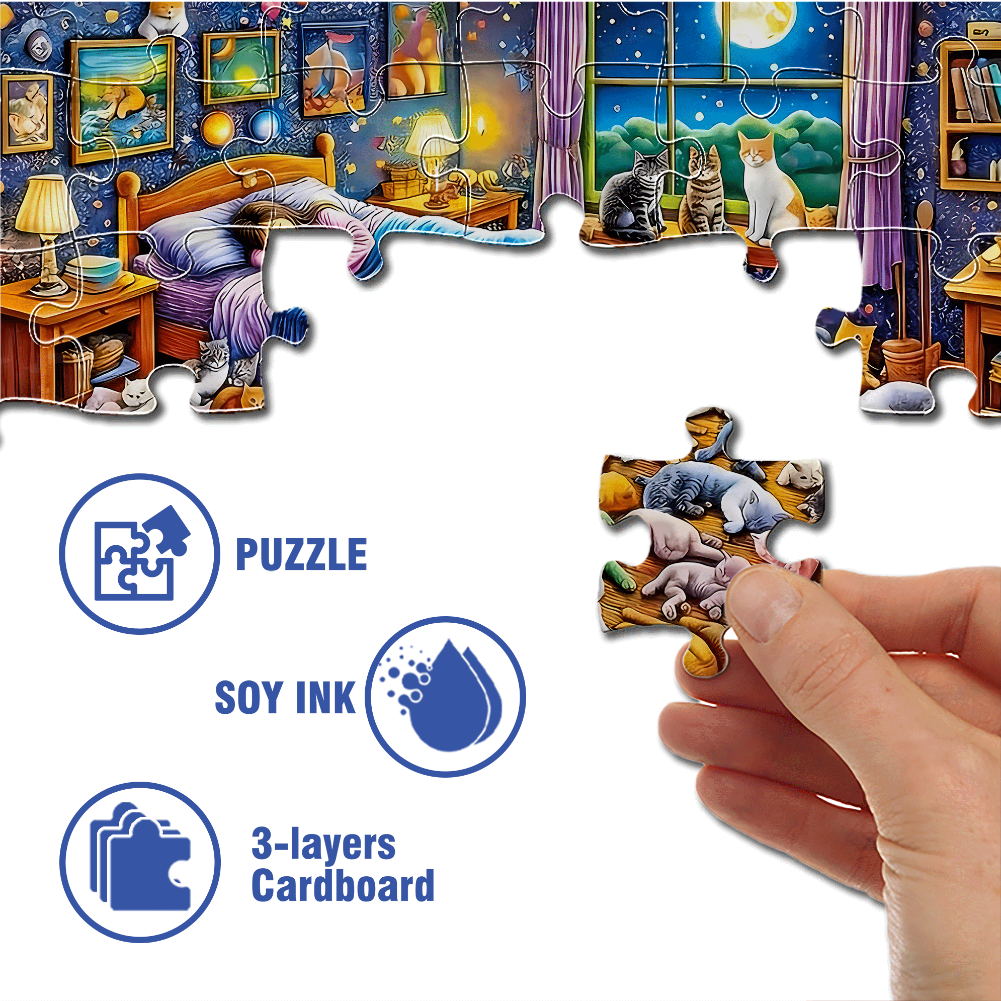 Cat & Starry Night 500pcs/1000pcs Jigsaw Puzzle, Scratch-Resistant, Interactive Family Game & Brain-Boosting DIY Decor, Perfect for Halloween, Christmas & New Year Gifts, Family Puzzle Game