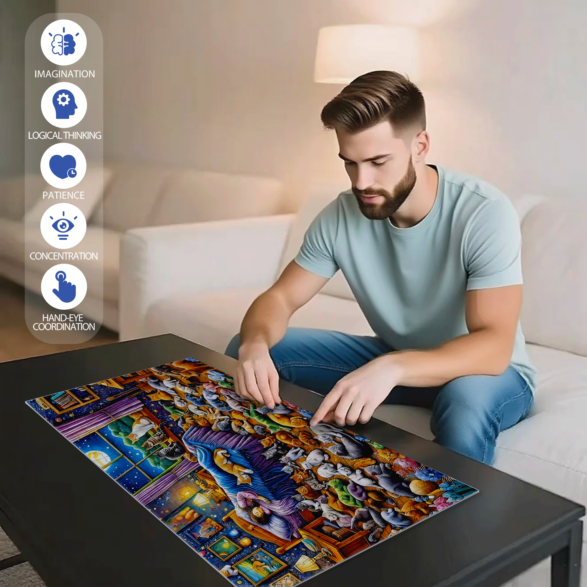 Cat & Starry Night 500pcs/1000pcs Jigsaw Puzzle, Scratch-Resistant, Interactive Family Game & Brain-Boosting DIY Decor, Perfect for Halloween, Christmas & New Year Gifts, Family Puzzle Game