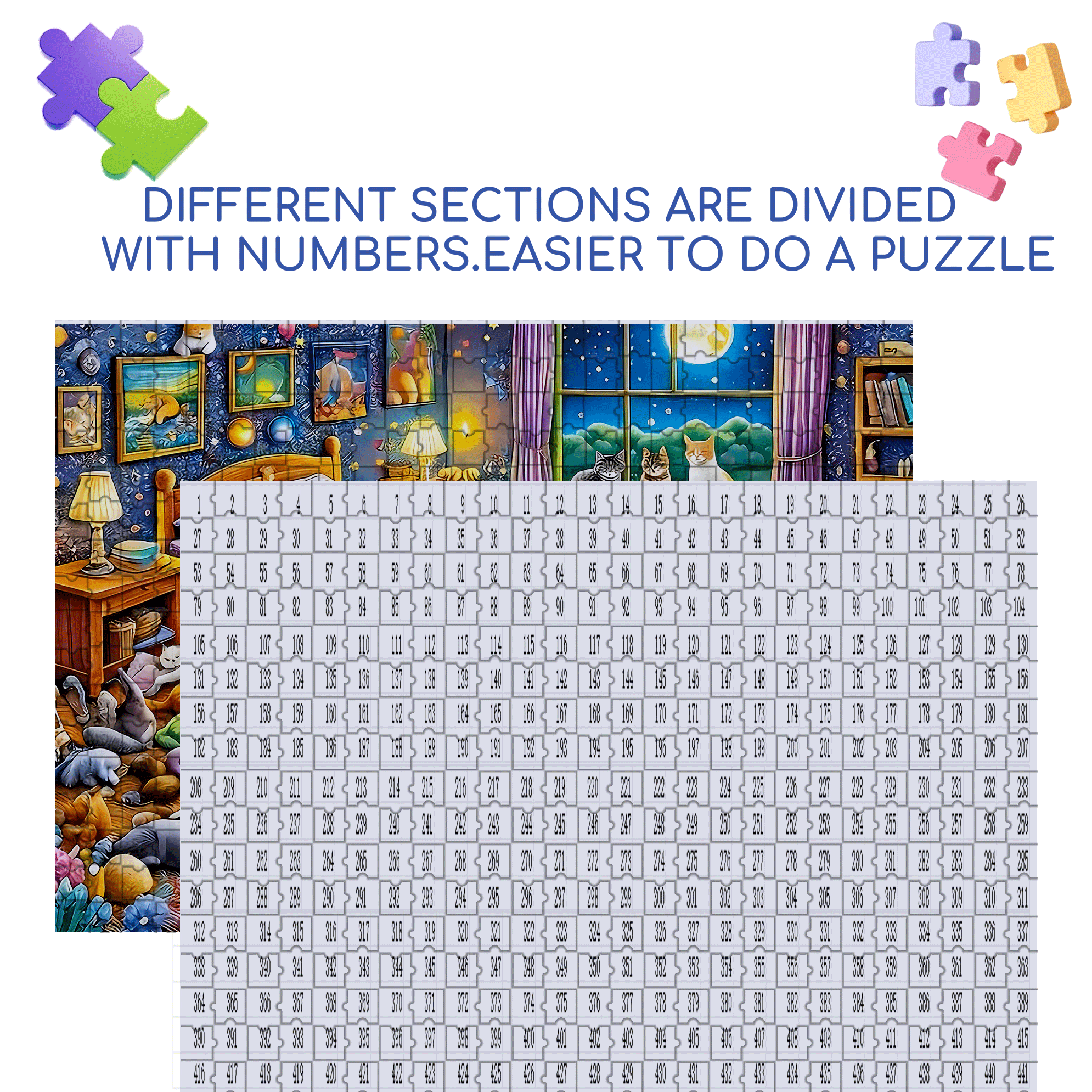 Cat & Starry Night 500pcs/1000pcs Jigsaw Puzzle, Scratch-Resistant, Interactive Family Game & Brain-Boosting DIY Decor, Perfect for Halloween, Christmas & New Year Gifts, Family Puzzle Game