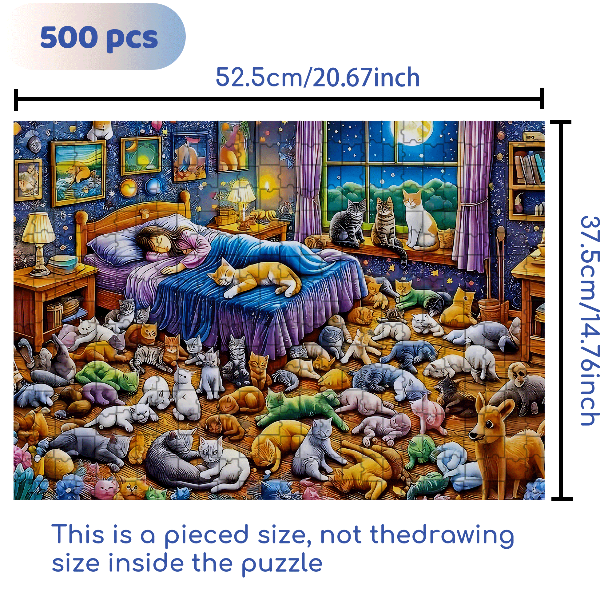 Cat & Starry Night 500pcs/1000pcs Jigsaw Puzzle, Scratch-Resistant, Interactive Family Game & Brain-Boosting DIY Decor, Perfect for Halloween, Christmas & New Year Gifts, Family Puzzle Game