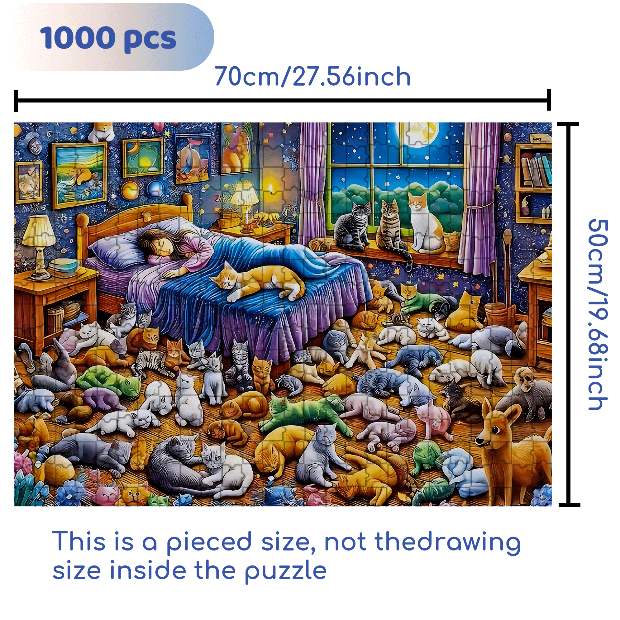 Cat & Starry Night 500pcs/1000pcs Jigsaw Puzzle, Scratch-Resistant, Interactive Family Game & Brain-Boosting DIY Decor, Perfect for Halloween, Christmas & New Year Gifts, Family Puzzle Game