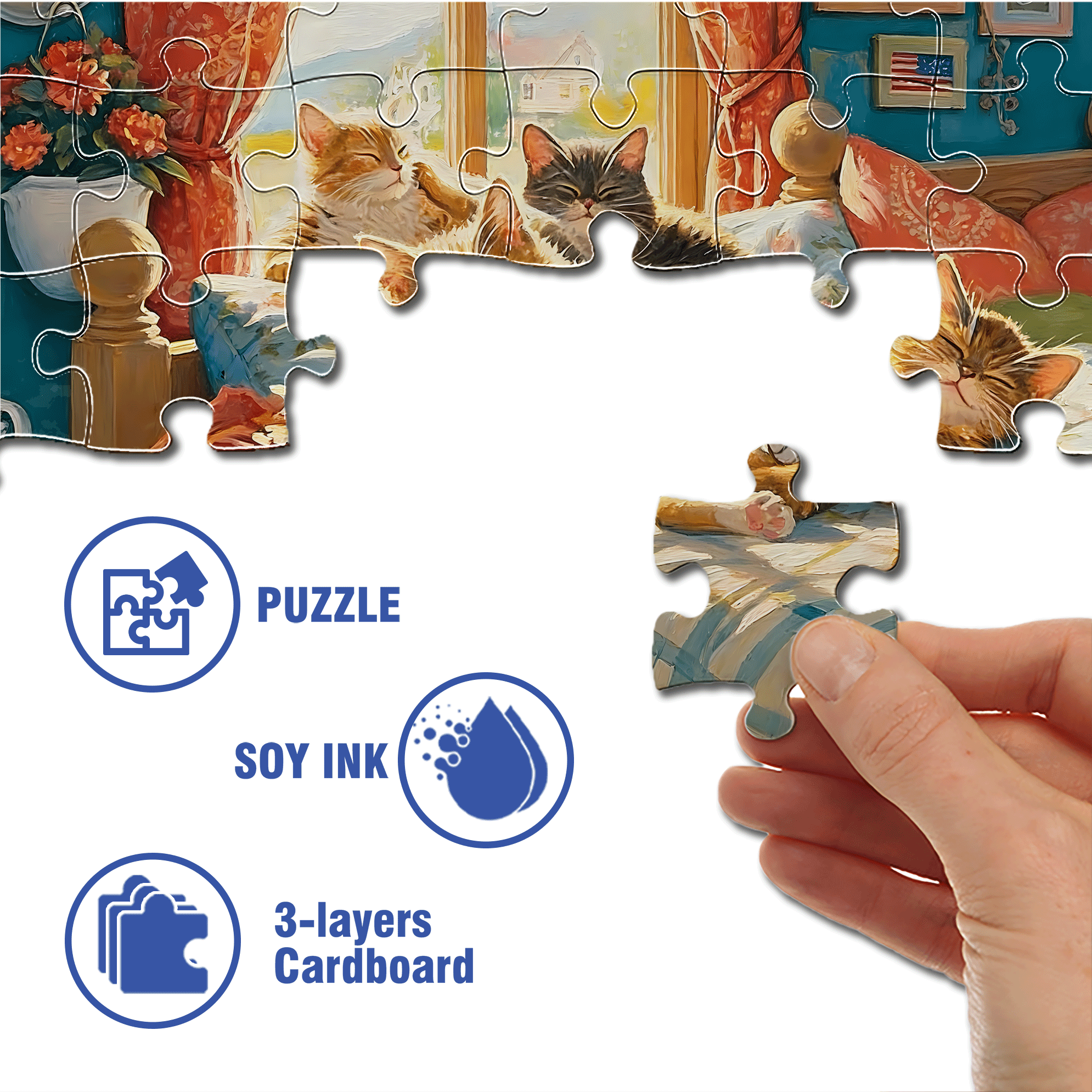 Cat on Bed 500pcs/1000pcs Jigsaw Puzzle, Scratch-Resistant, Interactive Family Game & Brain-Boosting DIY Decor, Perfect for Halloween, Christmas & New Year Gifts, Family Puzzle Game