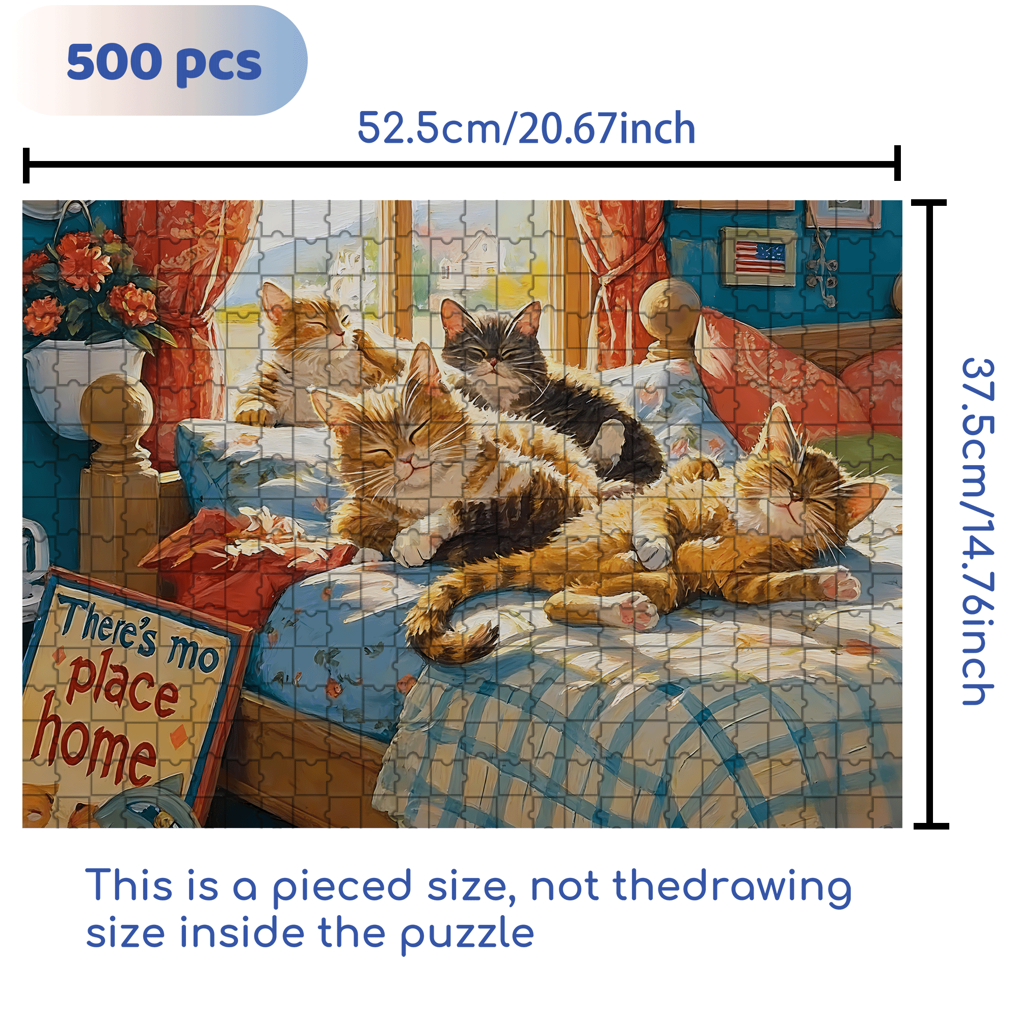 Cat on Bed 500pcs/1000pcs Jigsaw Puzzle, Scratch-Resistant, Interactive Family Game & Brain-Boosting DIY Decor, Perfect for Halloween, Christmas & New Year Gifts, Family Puzzle Game