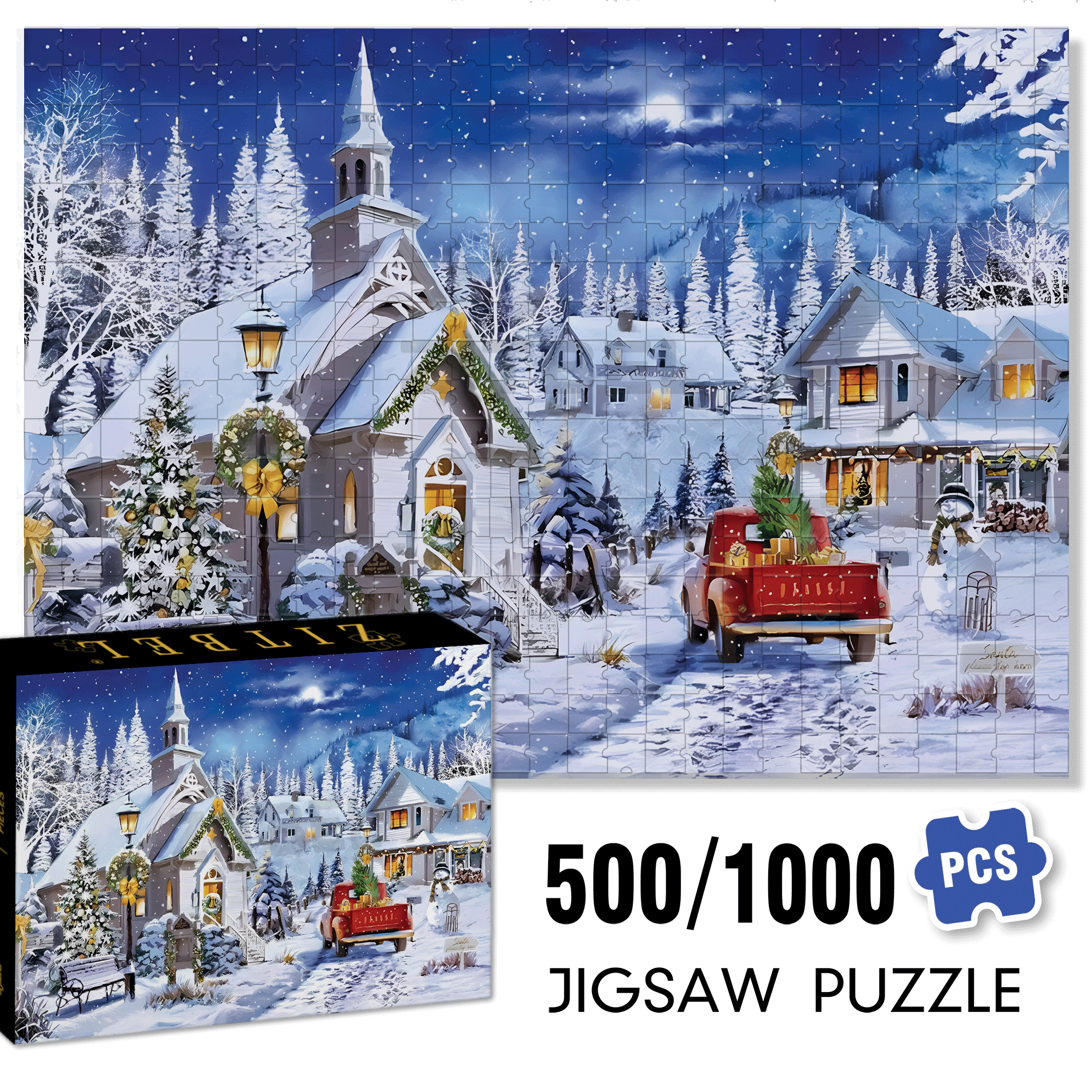 Chapel's Winter Light Jigsaw Puzzle 500pcs/1000pcs Jigsaw Puzzle, Scratch-Resistant, Interactive Family Game & Brain-Boosting DIY Decor, Perfect for Halloween, Christmas & New Year Gifts, Family Puzzle Game