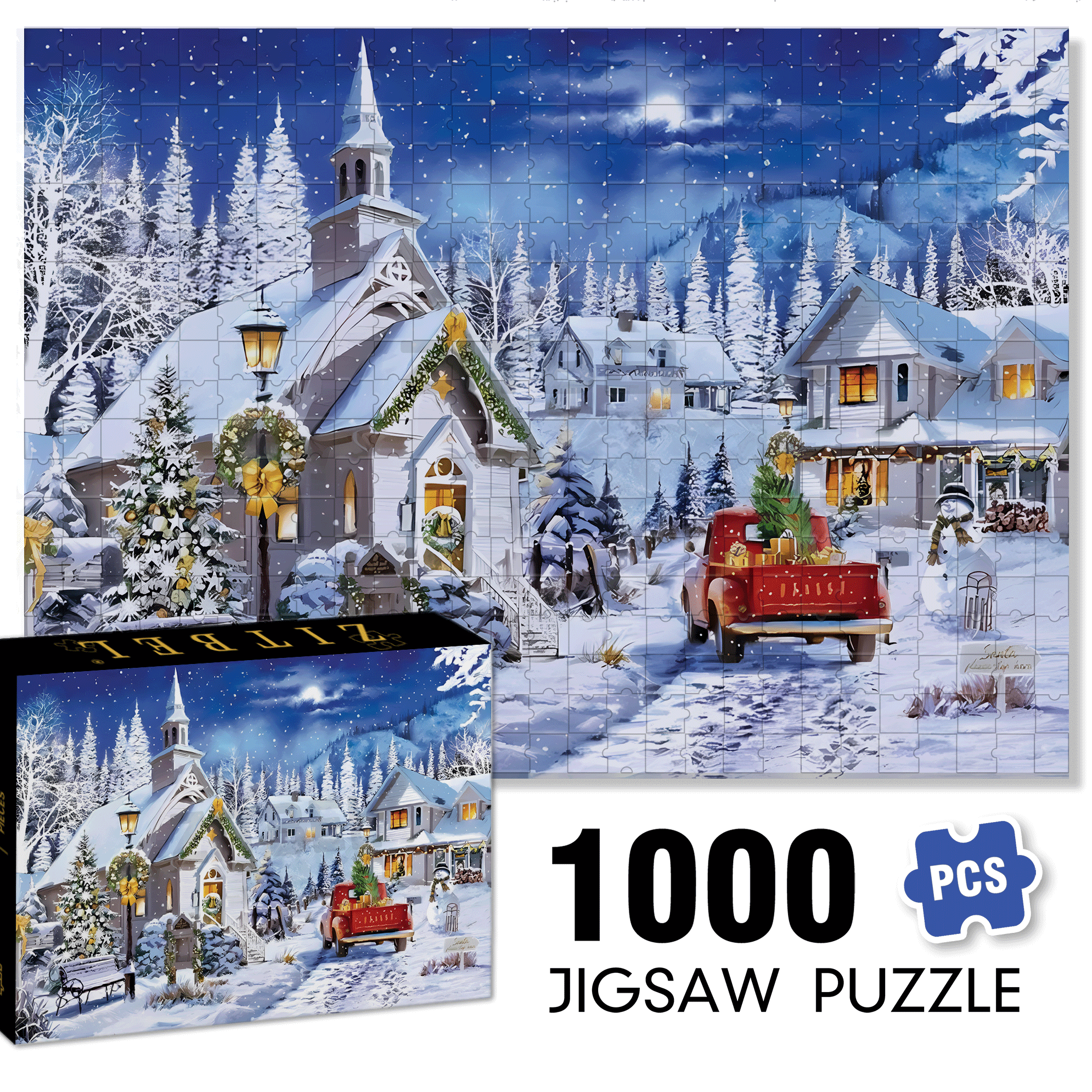 Chapel's Winter Light Jigsaw Puzzle 500pcs/1000pcs Jigsaw Puzzle, Scratch-Resistant, Interactive Family Game & Brain-Boosting DIY Decor, Perfect for Halloween, Christmas & New Year Gifts, Family Puzzle Game