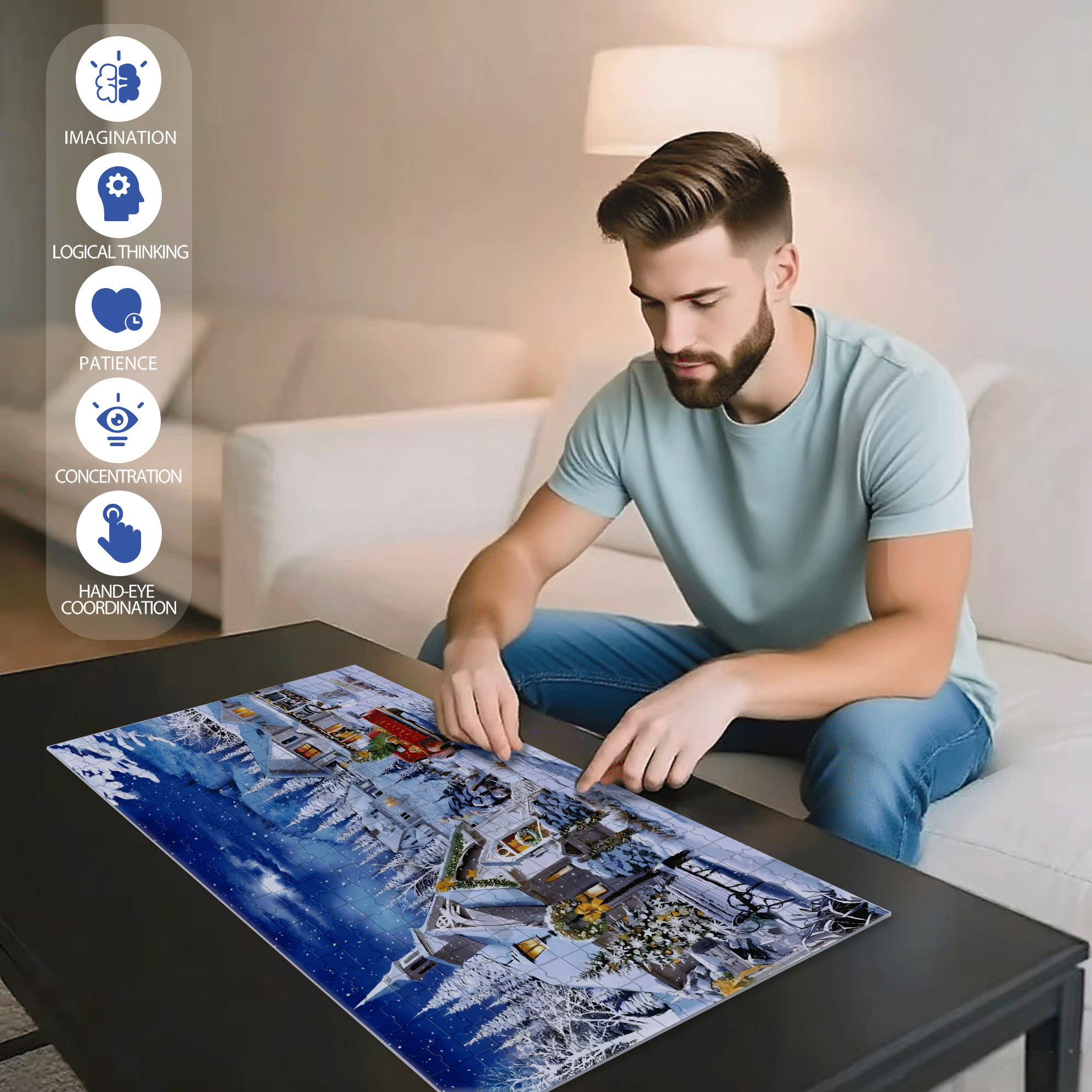Chapel's Winter Light Jigsaw Puzzle 500pcs/1000pcs Jigsaw Puzzle, Scratch-Resistant, Interactive Family Game & Brain-Boosting DIY Decor, Perfect for Halloween, Christmas & New Year Gifts, Family Puzzle Game