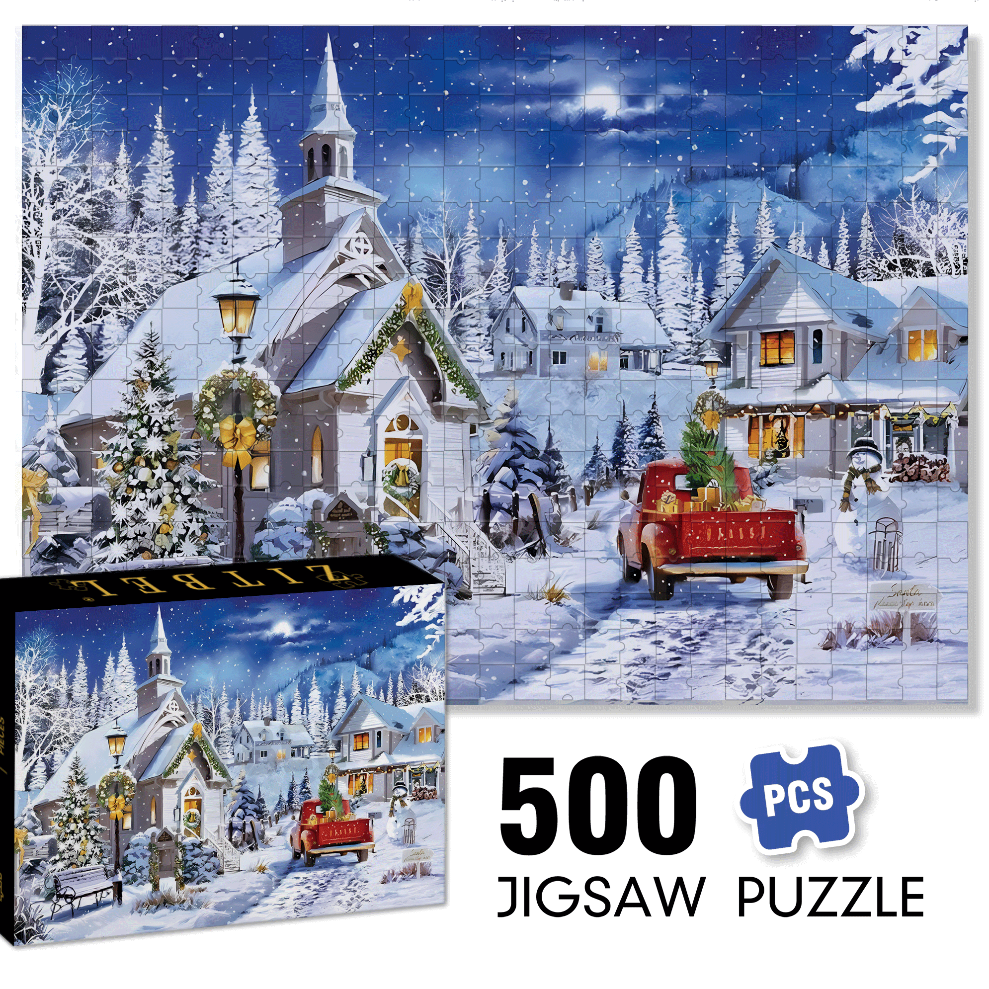 Chapel's Winter Light Jigsaw Puzzle 500pcs/1000pcs Jigsaw Puzzle, Scratch-Resistant, Interactive Family Game & Brain-Boosting DIY Decor, Perfect for Halloween, Christmas & New Year Gifts, Family Puzzle Game