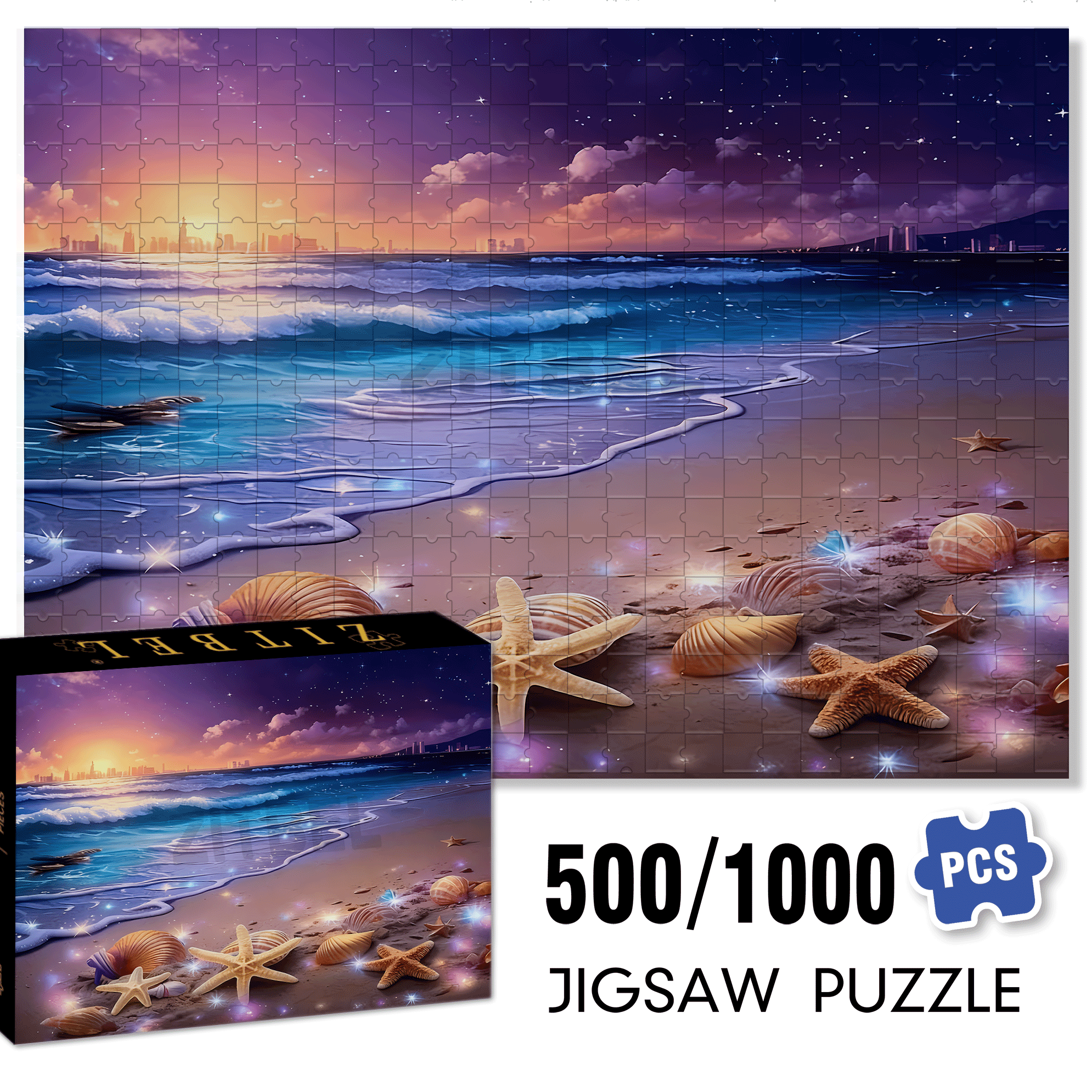Colorful Beach Shell 500pcs/1000pcs Jigsaw Puzzle, Scratch-Resistant, Interactive Family Game & Brain-Boosting DIY Decor, Perfect for Halloween, Christmas & New Year Gifts, Family Puzzle Game