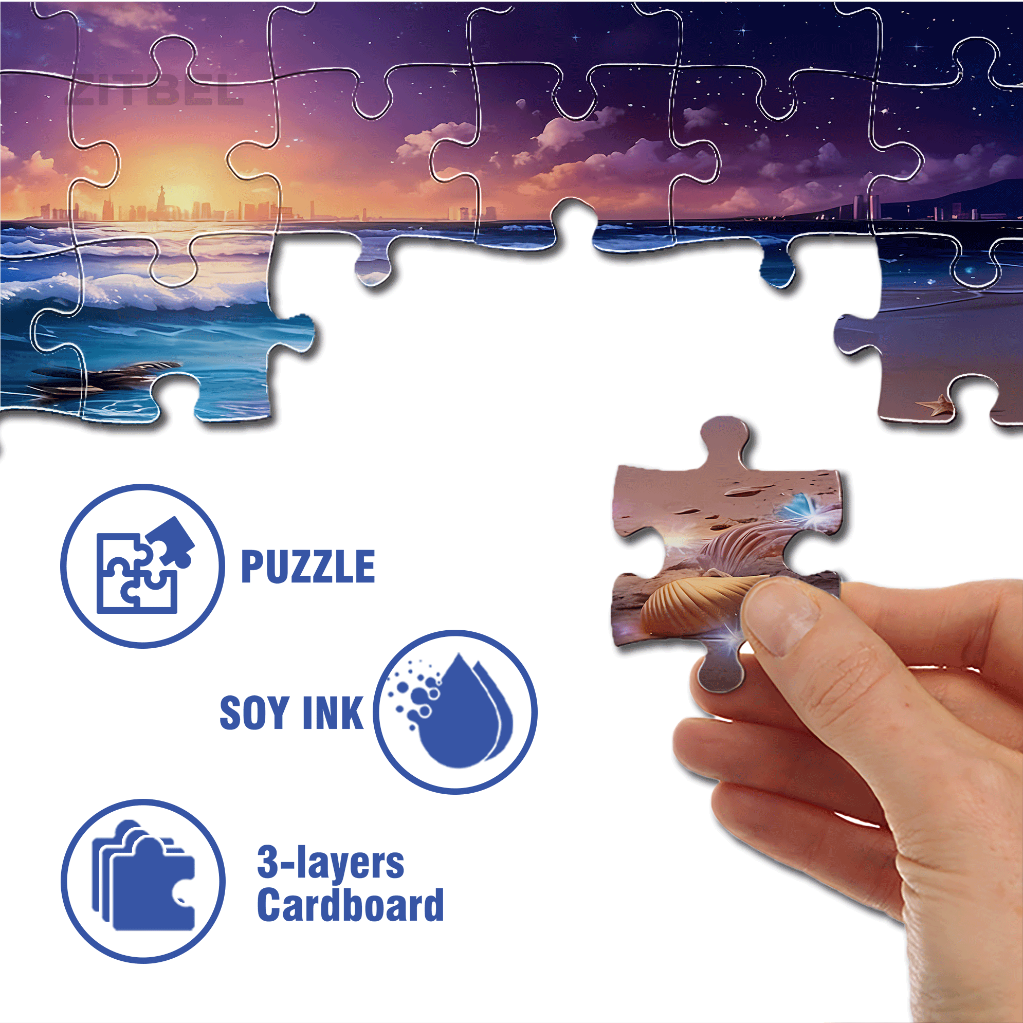 Colorful Beach Shell 500pcs/1000pcs Jigsaw Puzzle, Scratch-Resistant, Interactive Family Game & Brain-Boosting DIY Decor, Perfect for Halloween, Christmas & New Year Gifts, Family Puzzle Game