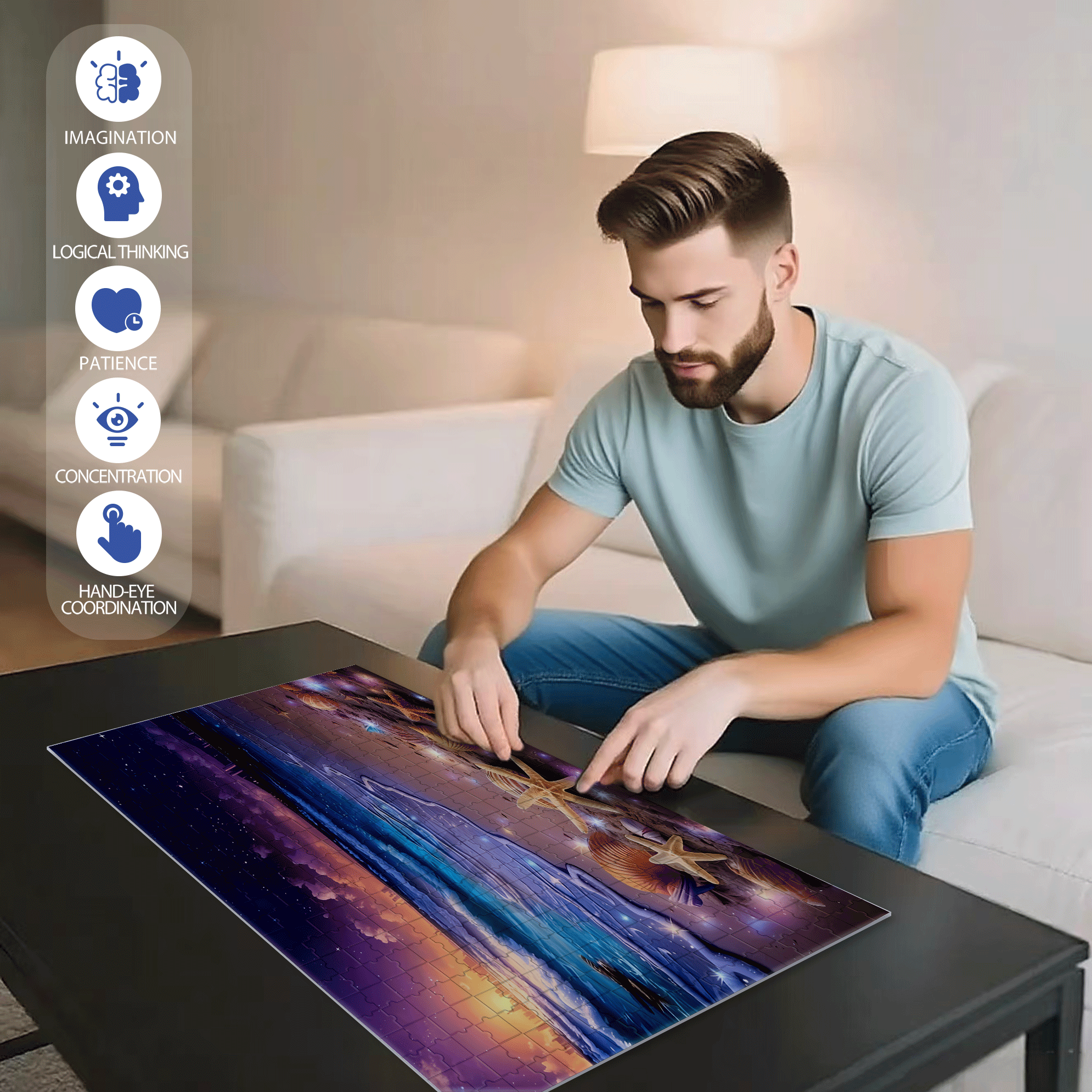 Colorful Beach Shell 500pcs/1000pcs Jigsaw Puzzle, Scratch-Resistant, Interactive Family Game & Brain-Boosting DIY Decor, Perfect for Halloween, Christmas & New Year Gifts, Family Puzzle Game