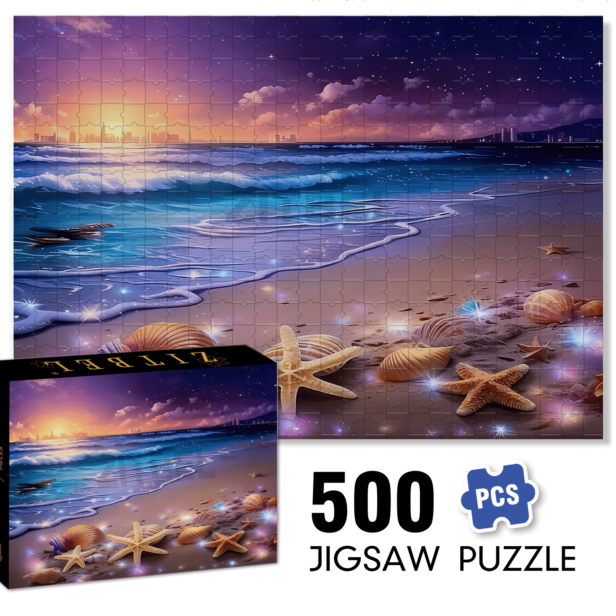 Colorful Beach Shell 500pcs/1000pcs Jigsaw Puzzle, Scratch-Resistant, Interactive Family Game & Brain-Boosting DIY Decor, Perfect for Halloween, Christmas & New Year Gifts, Family Puzzle Game